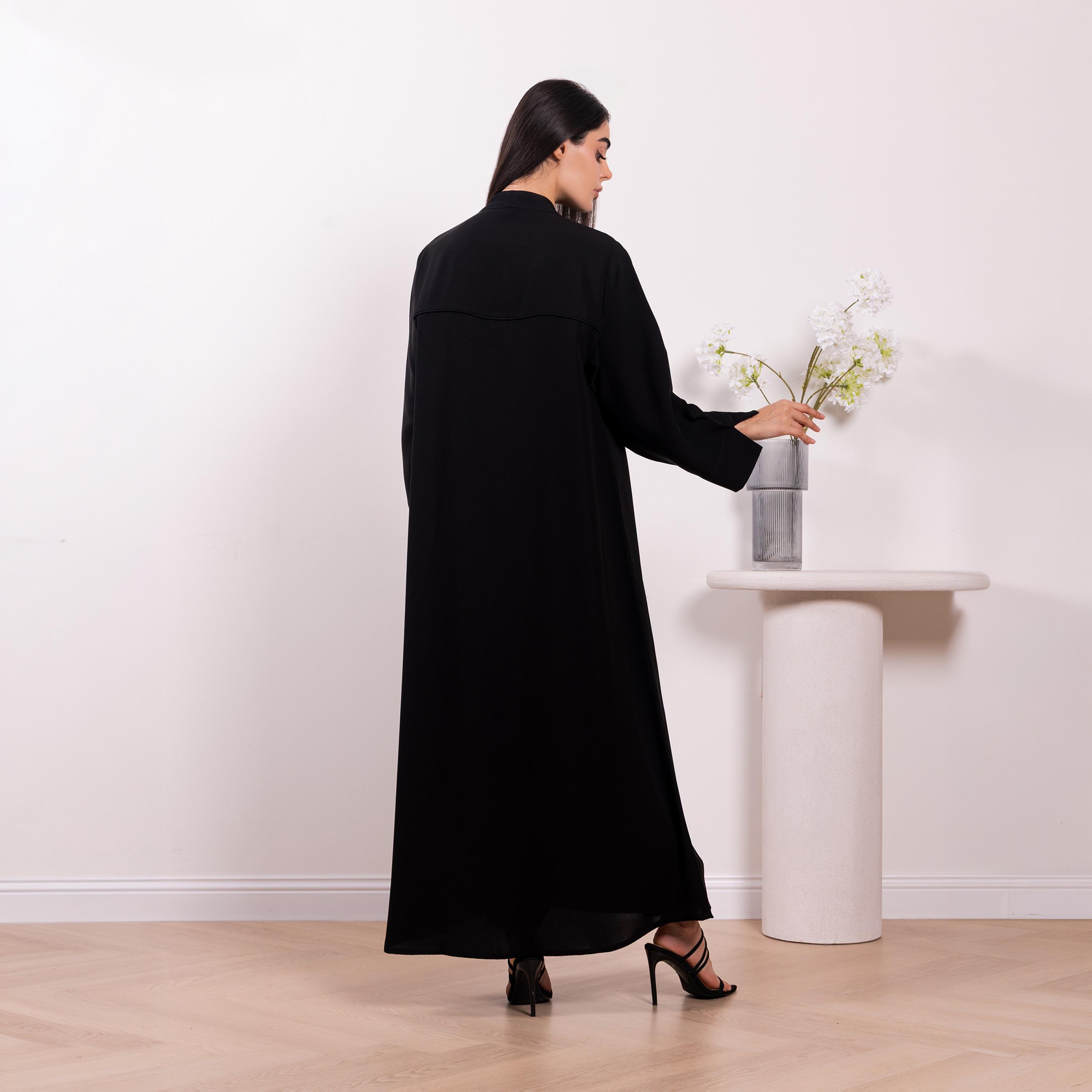 Nikias Black Cobra Crepe Women's Flared Abaya-women-arabicclothing-abayas-image-4