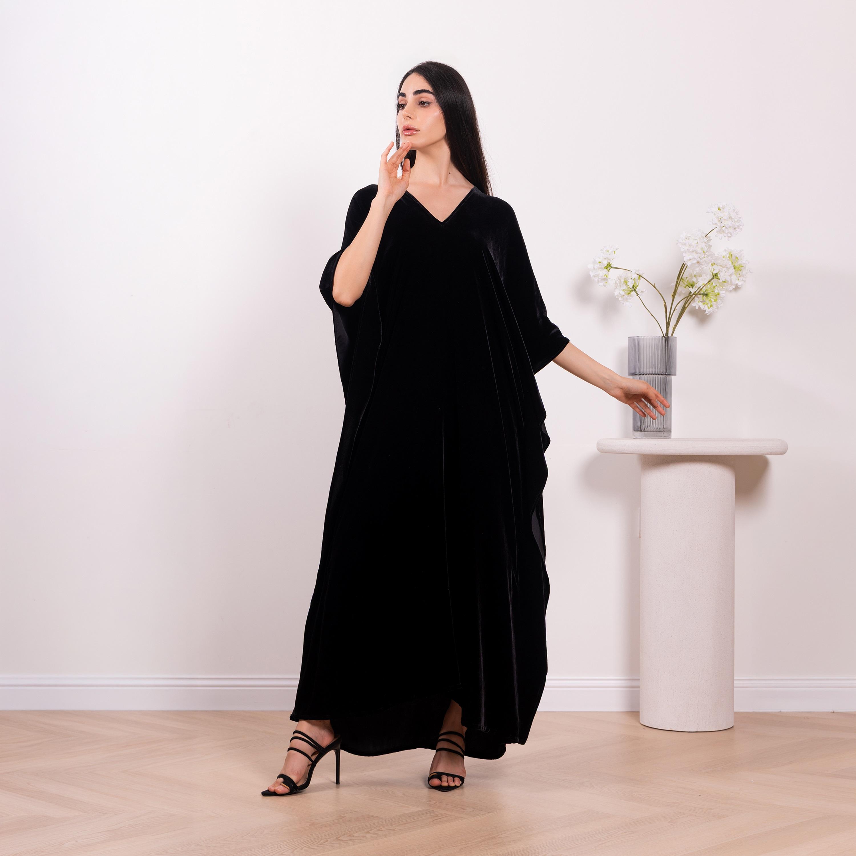 Nikias Black Velvet Women's Beautiful Cut Abaya-women-arabicclothing-abayas-image-2