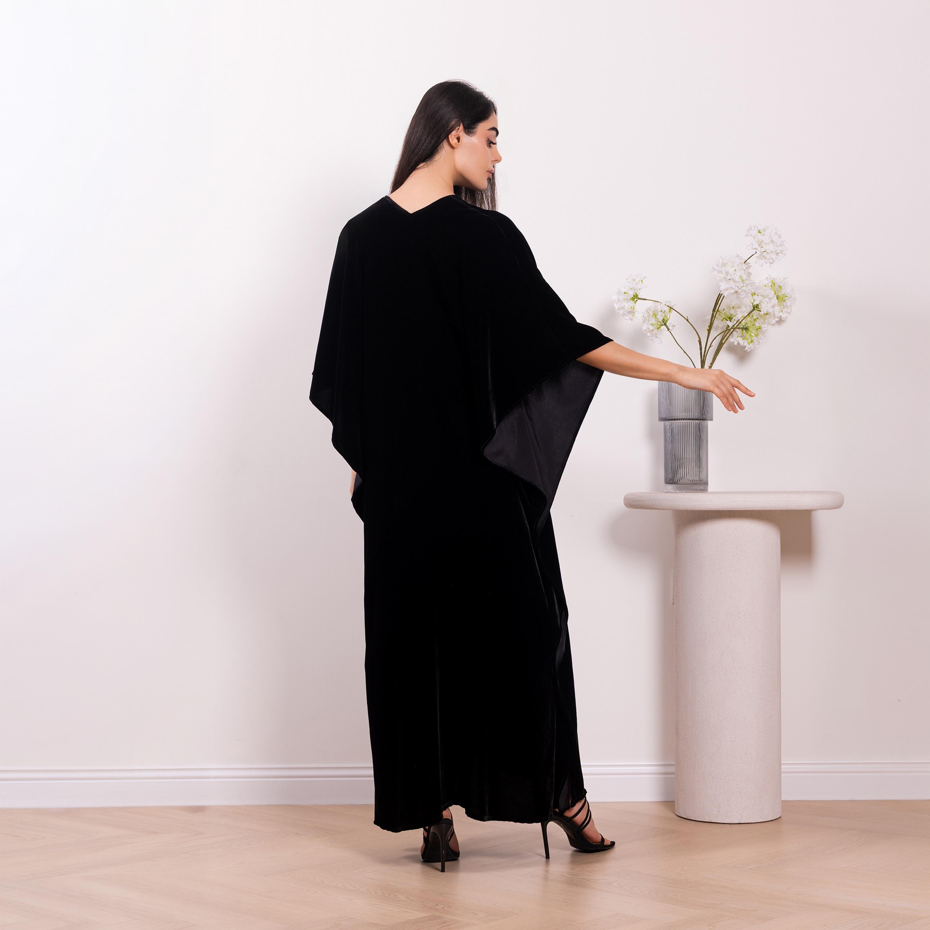 Nikias Black Velvet Women's Beautiful Cut Abaya-women-arabicclothing-abayas-image-4