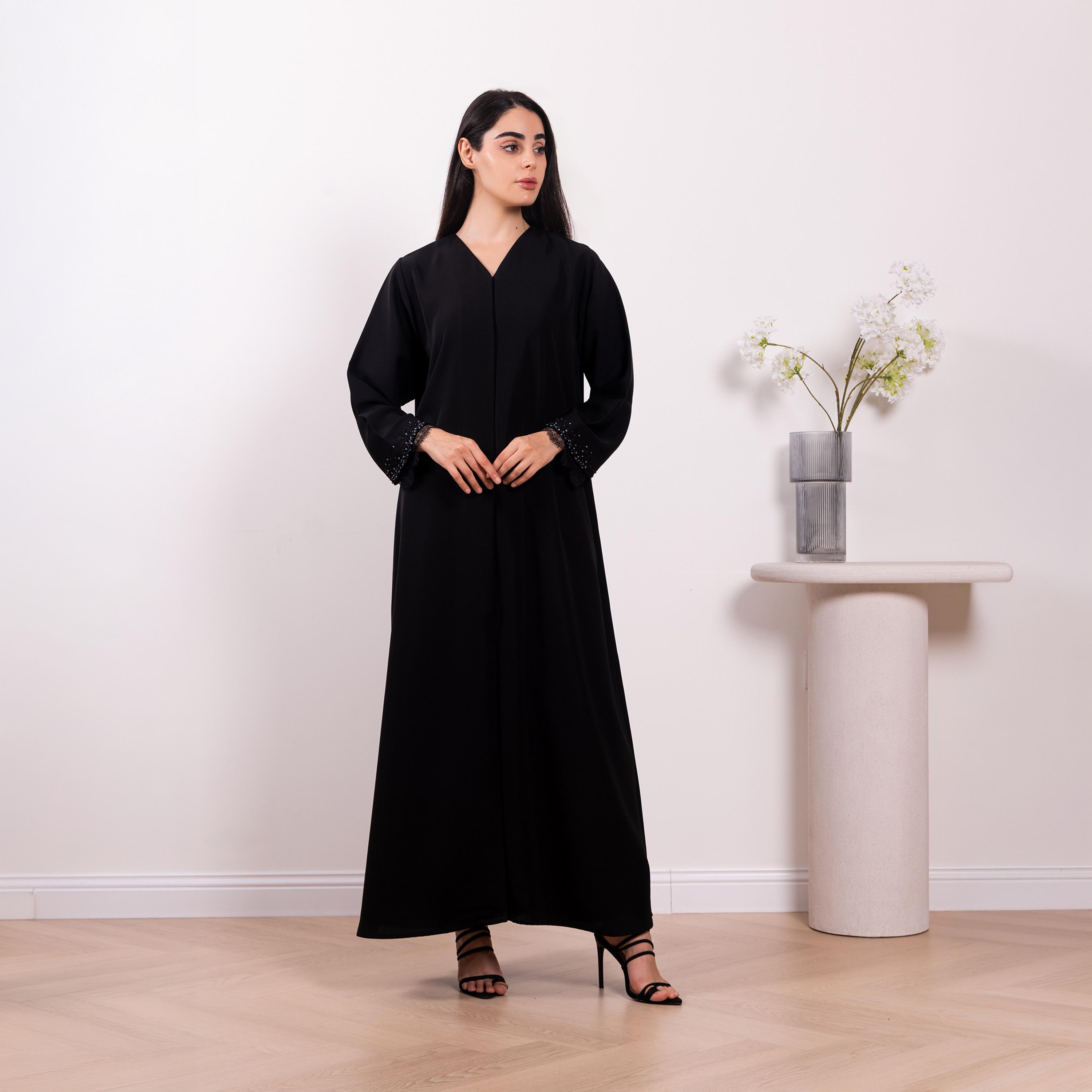 Nikias Black Cobra Crepe Women's Abaya-women-arabicclothing-abayas-image-1