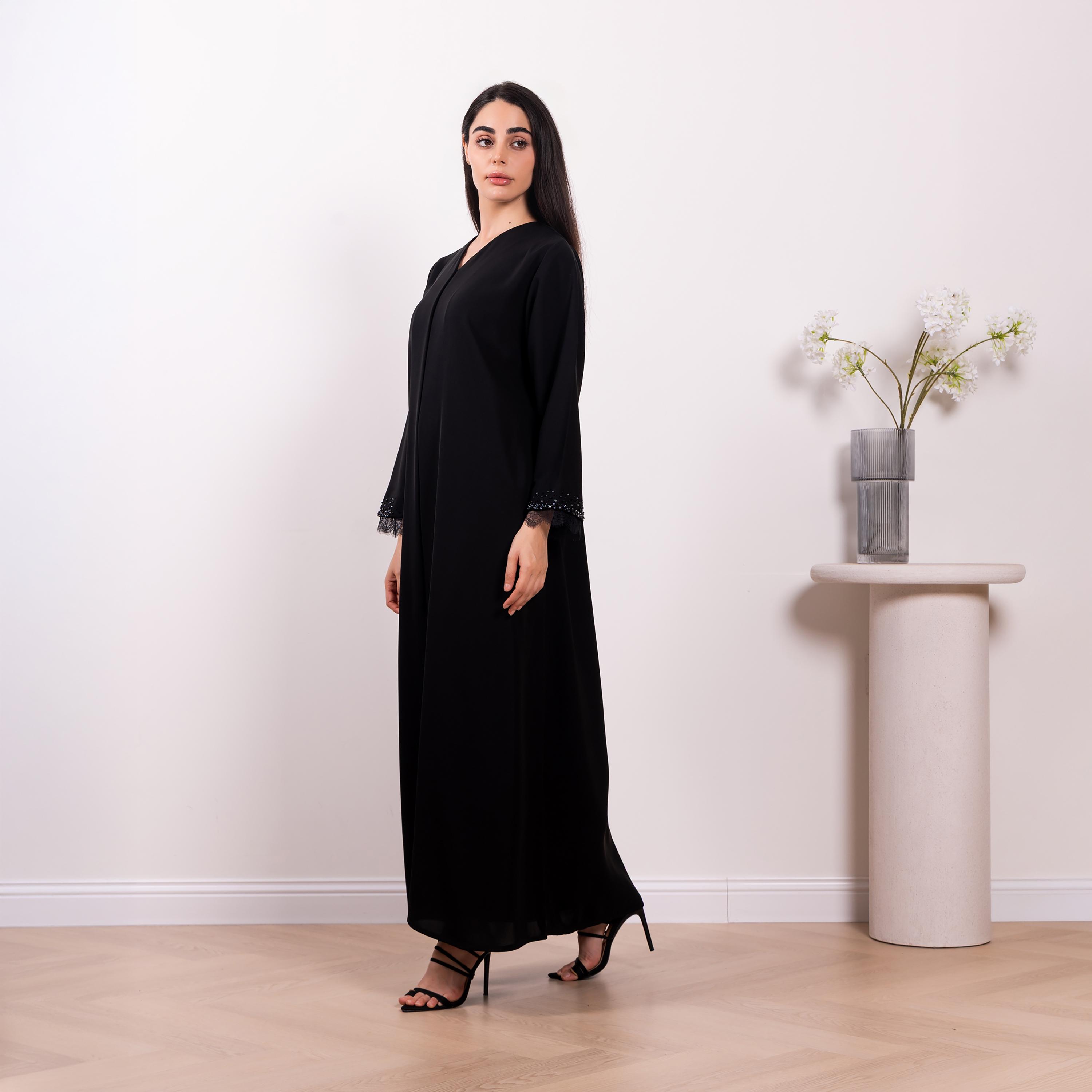 Nikias Black Cobra Crepe Women's Abaya-women-arabicclothing-abayas-image-2