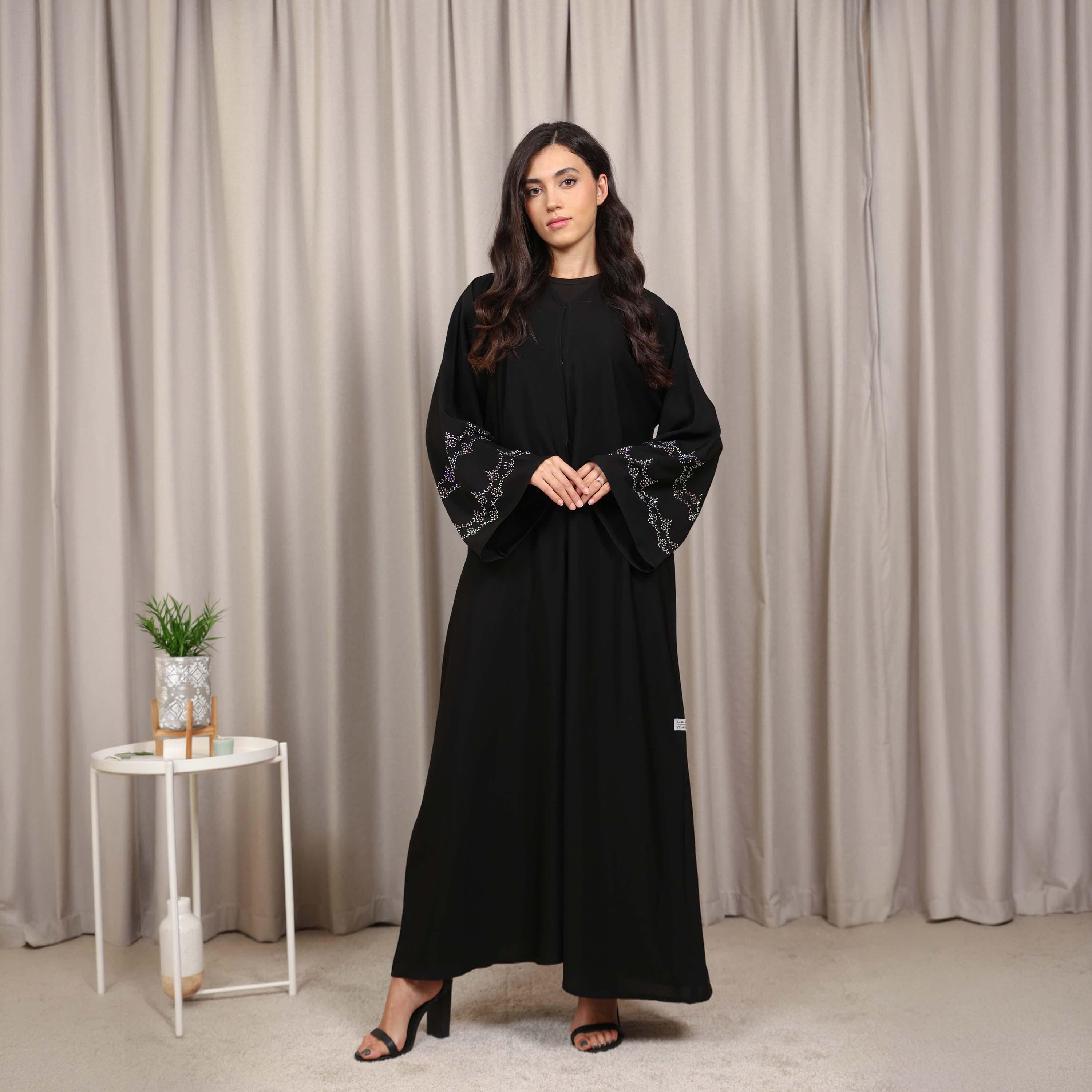 Nikias Black Flared Sleeves Nida Women's Abaya-women-arabicclothing-abayas-image-1
