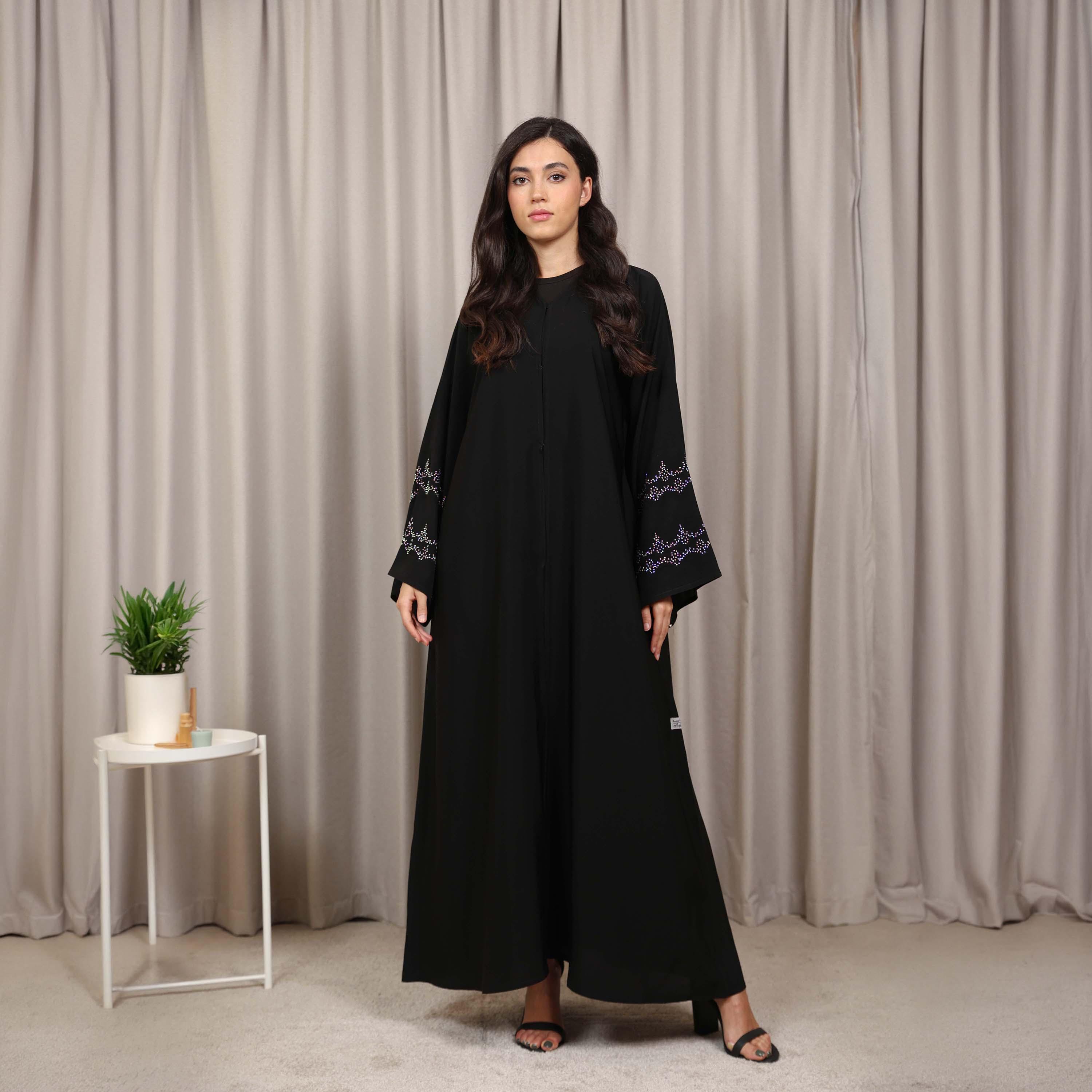 Nikias Black Flared Sleeves Nida Women's Abaya-women-arabicclothing-abayas-image-3