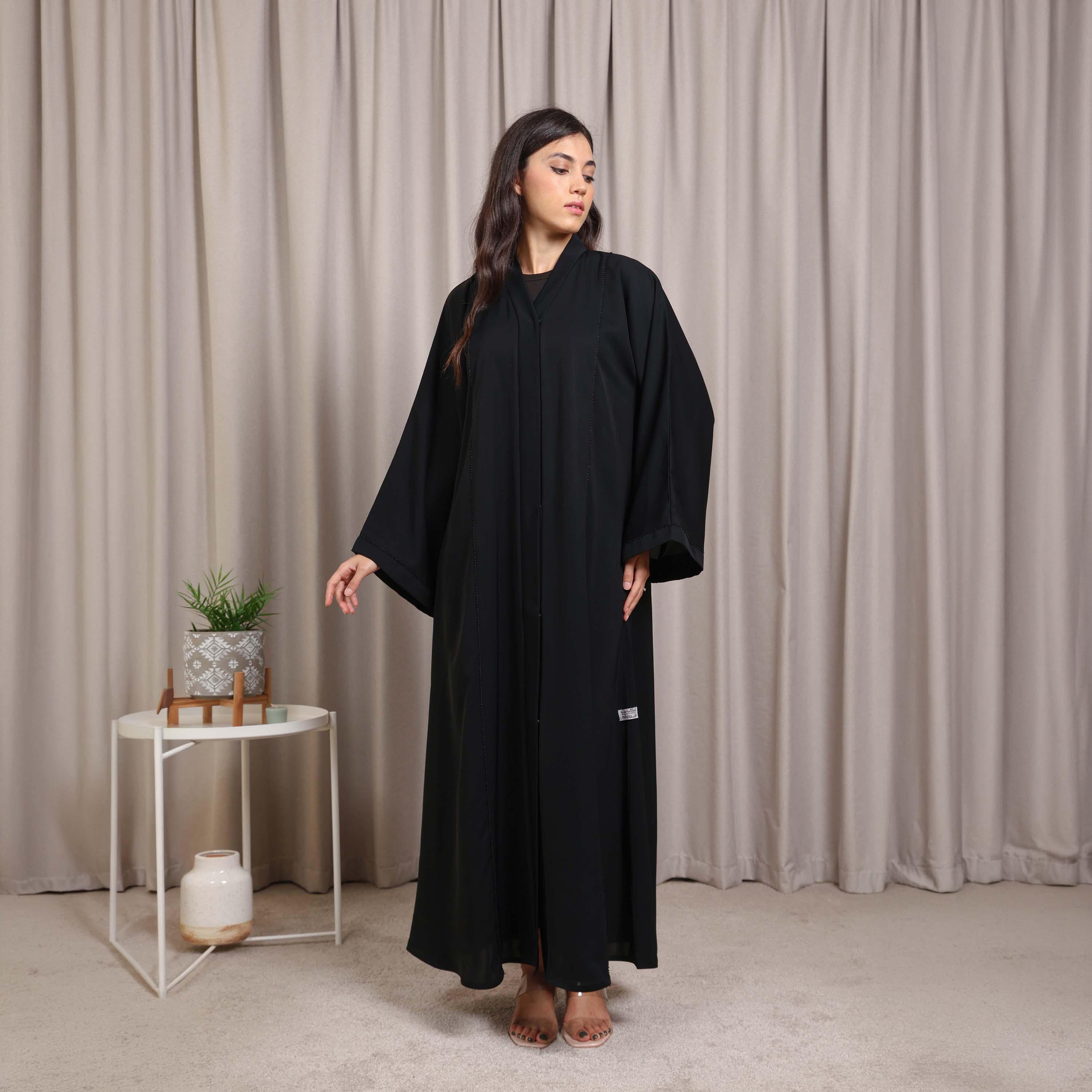 Nikias Black Wide Sleeves Nida Women's Abaya-women-arabicclothing-abayas-image-1