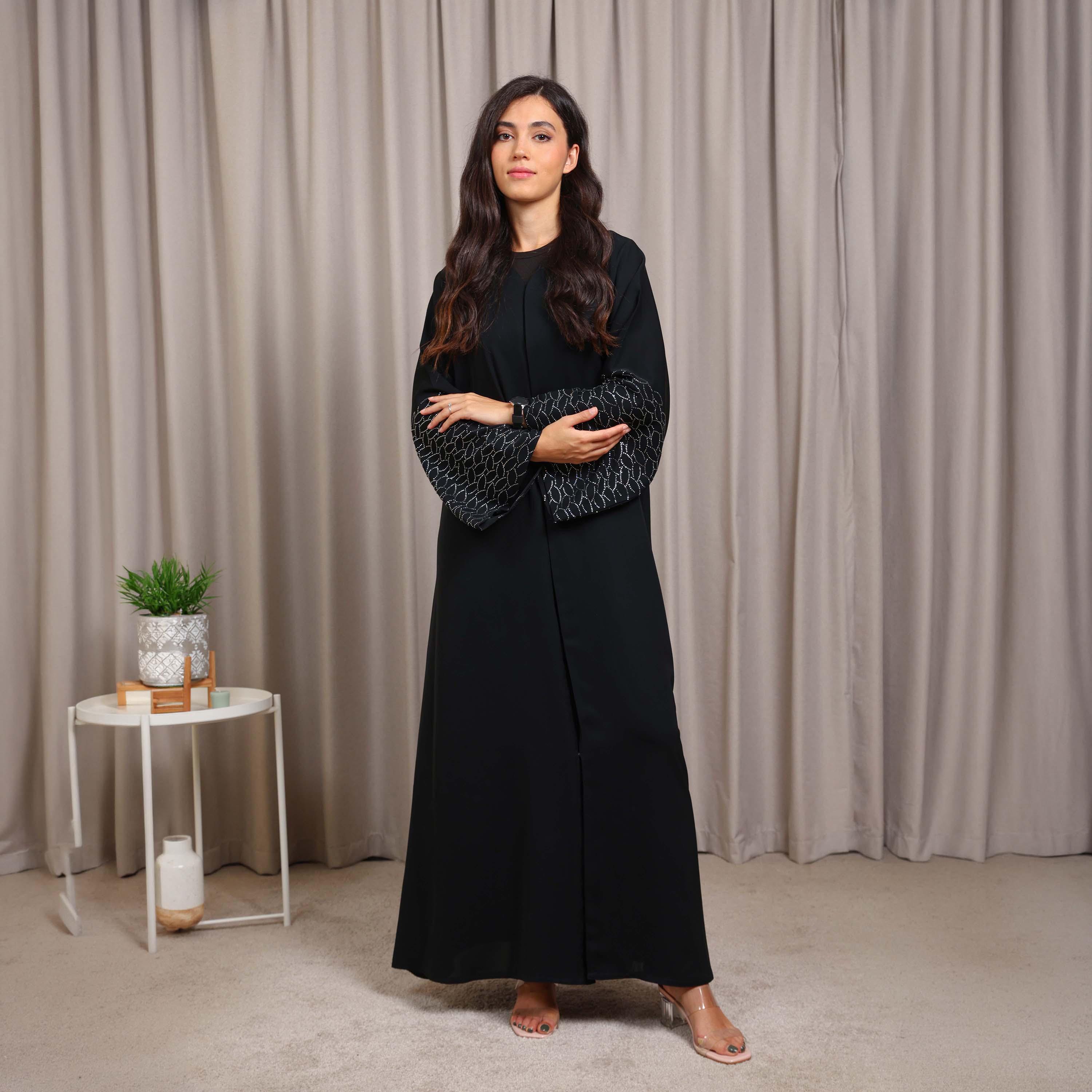 Nikias Black Embellished Wide Sleeves Nida Women's Abaya-women-arabicclothing-abayas-image-3