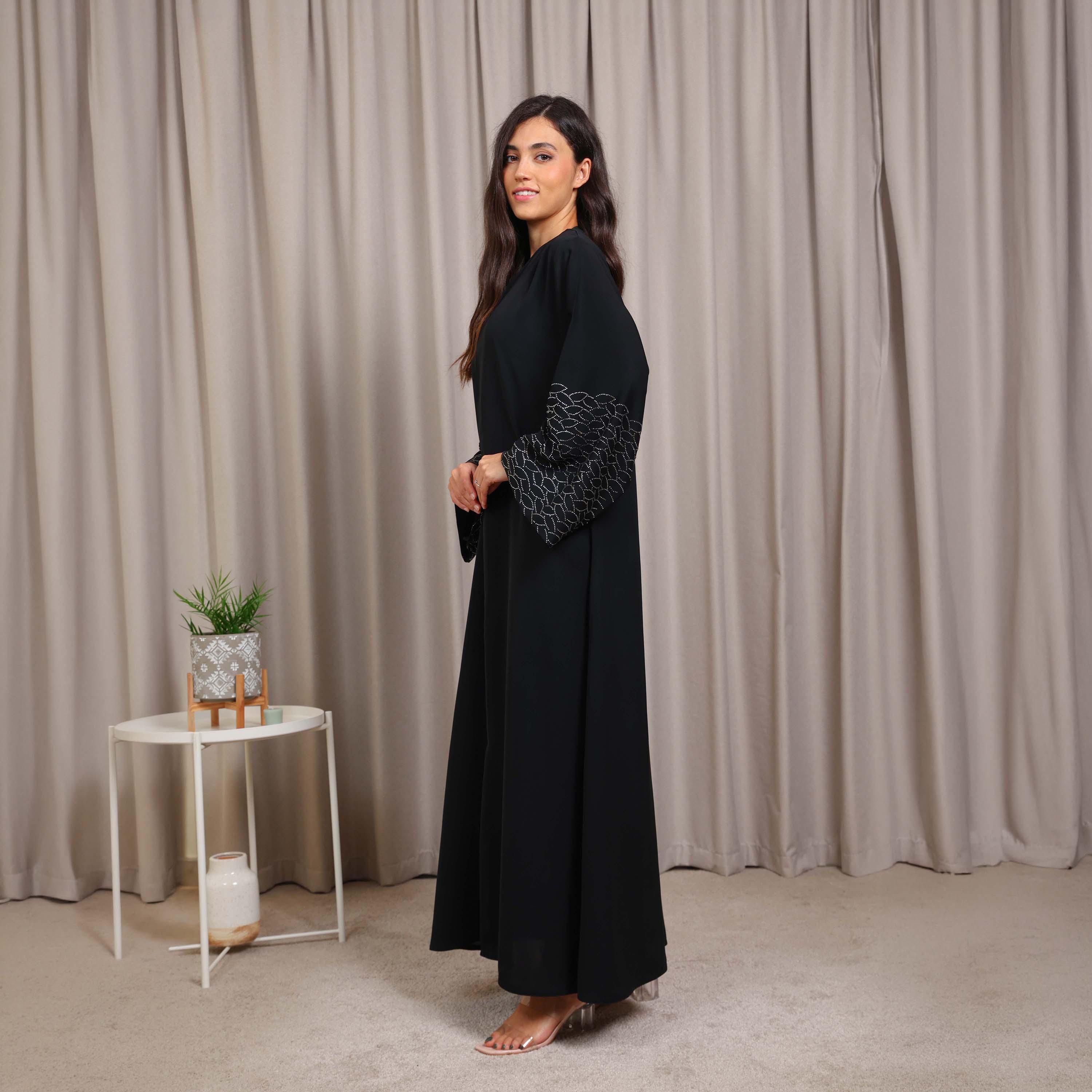 Nikias Black Embellished Wide Sleeves Nida Women's Abaya-women-arabicclothing-abayas-image-4