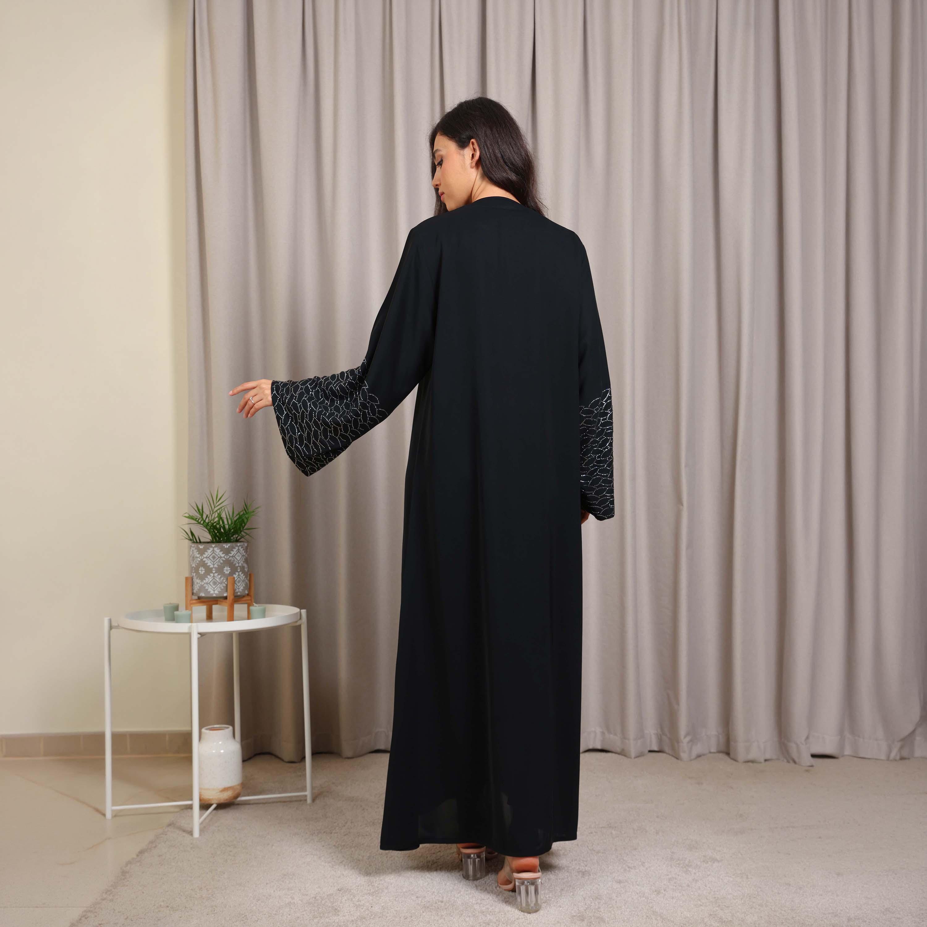 Nikias Black Embellished Wide Sleeves Nida Women's Abaya-women-arabicclothing-abayas-image-5