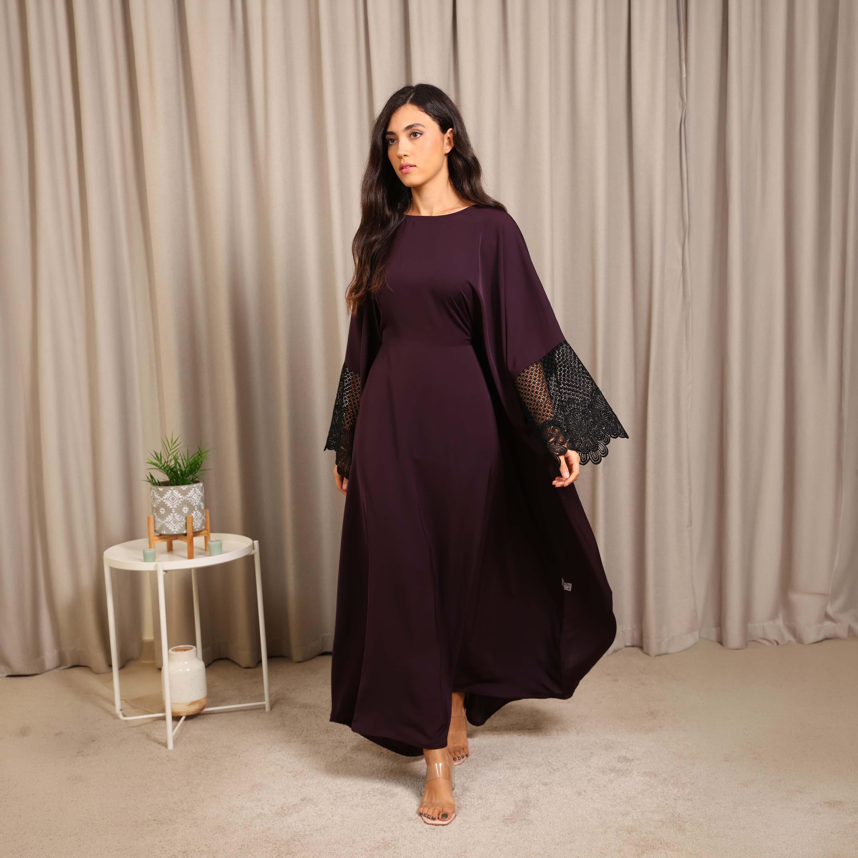 Nikias Purple Wide Sleeves Nida Women's Butterfly Cut Abaya-women-arabicclothing-abayas-image-2