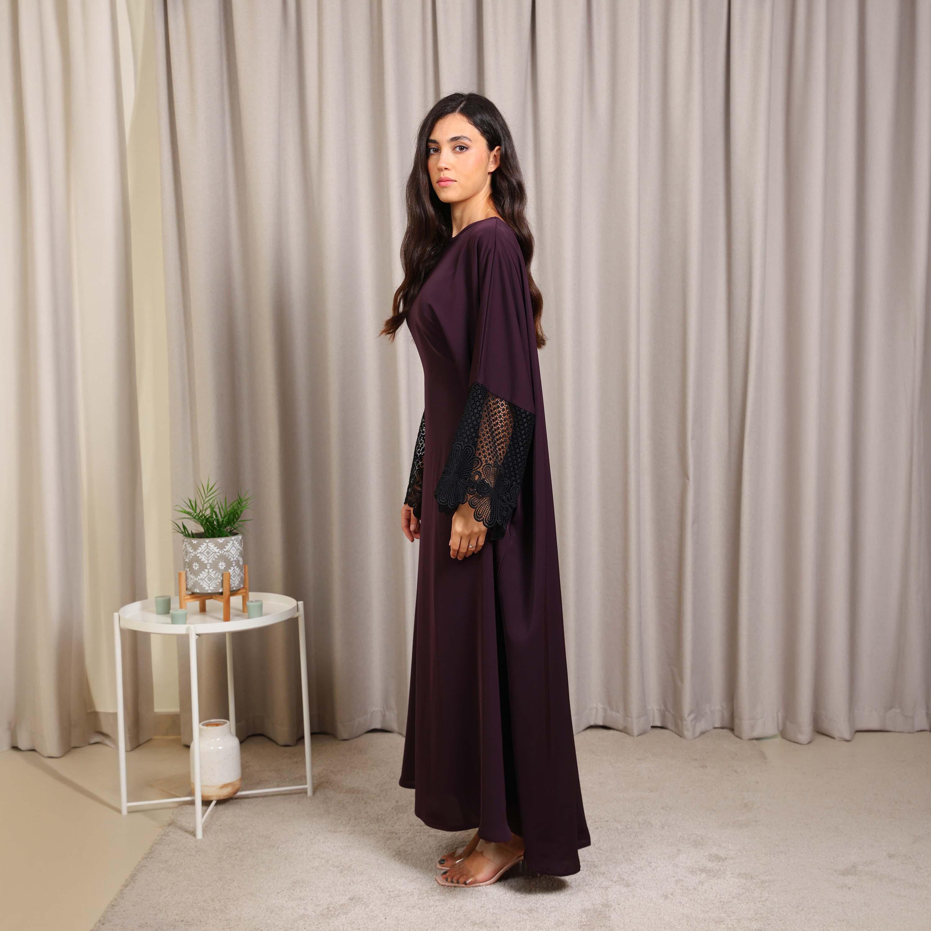 Nikias Purple Wide Sleeves Nida Women's Butterfly Cut Abaya-women-arabicclothing-abayas-image-3