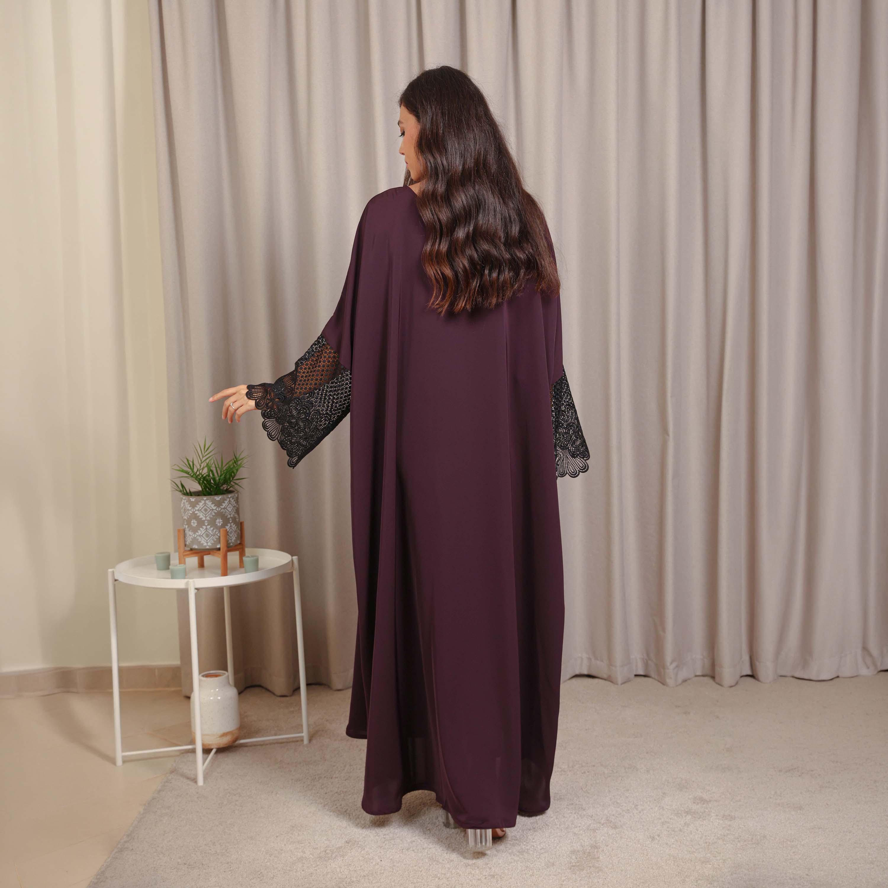 Nikias Purple Wide Sleeves Nida Women's Butterfly Cut Abaya-women-arabicclothing-abayas-image-4