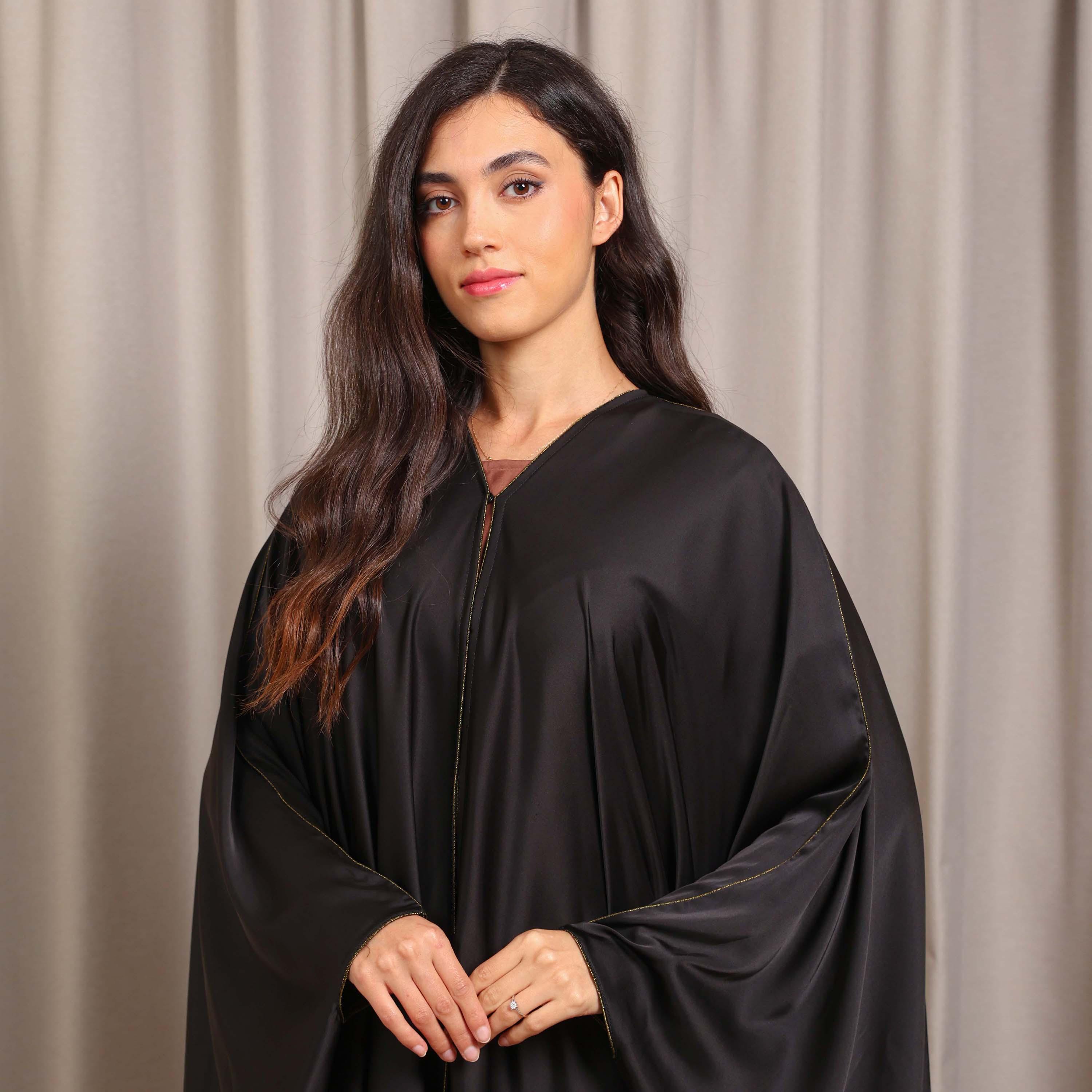 عباية نيكياس سوداء بقصة بحرينية من الساتان بأكمام فراشة للنساء-women-arabicclothing-abayas-image-2