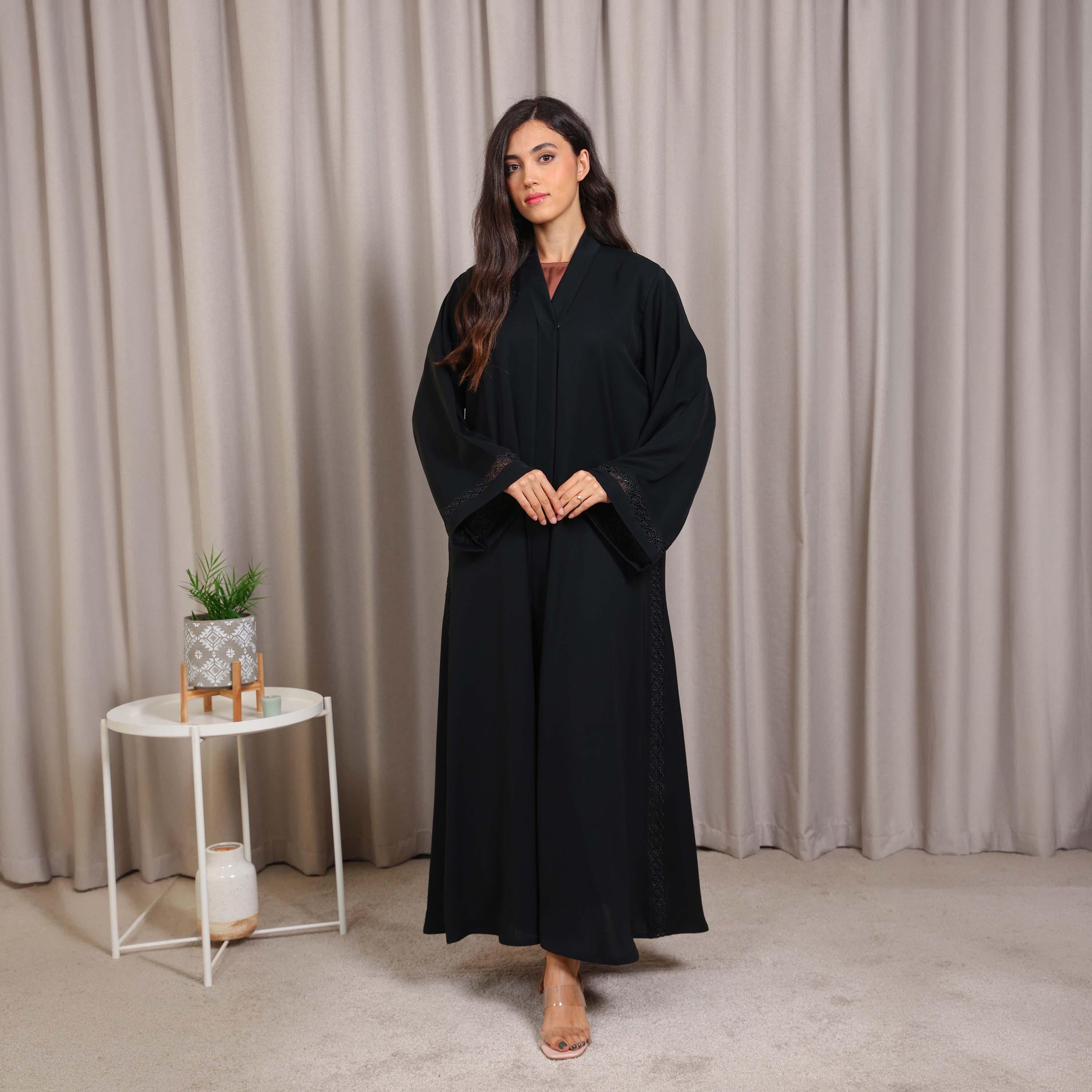 Nikias Black Wide Sleeves Nida Women's Abaya-women-arabicclothing-abayas-image-1