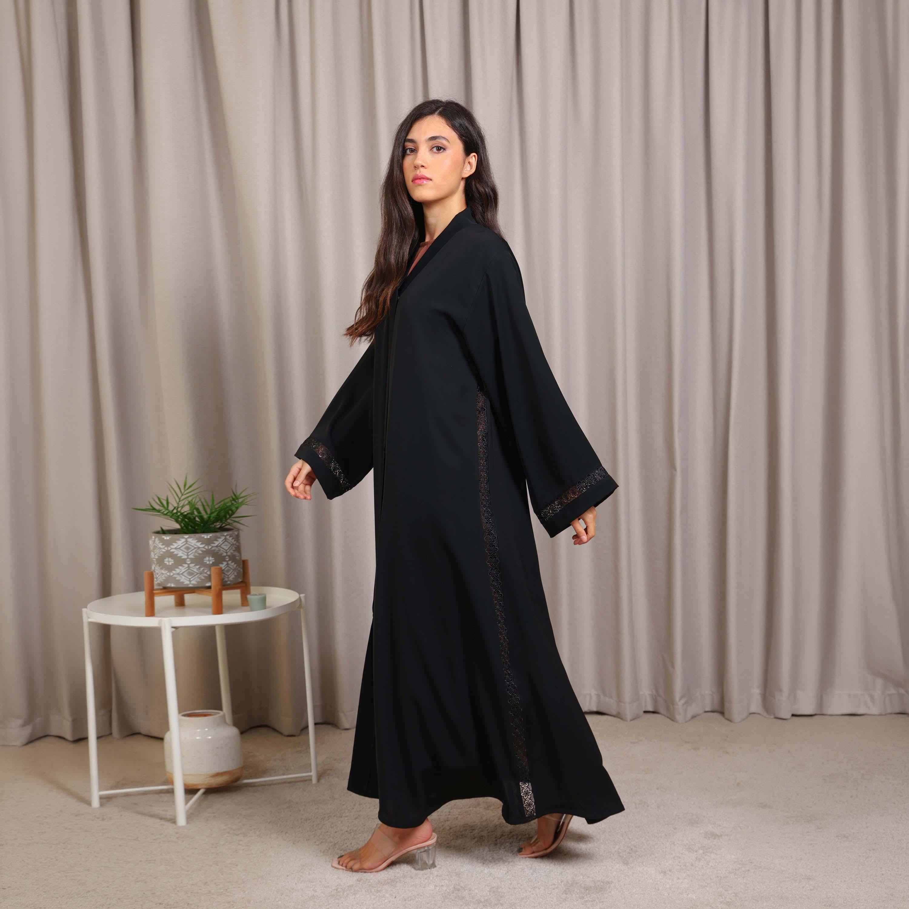 Nikias Black Wide Sleeves Nida Women's Abaya-women-arabicclothing-abayas-image-3
