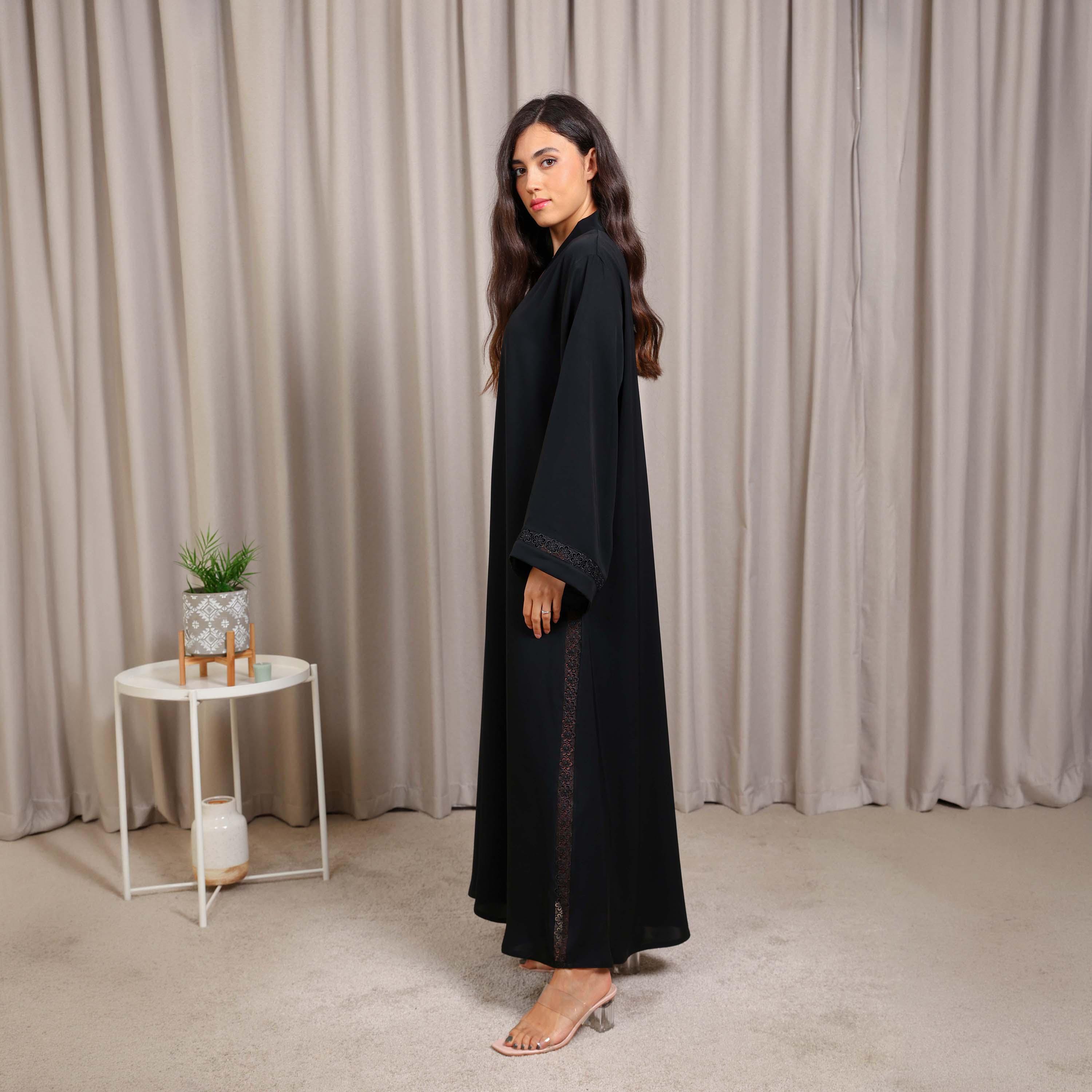 Nikias Black Wide Sleeves Nida Women's Abaya-women-arabicclothing-abayas-image-4