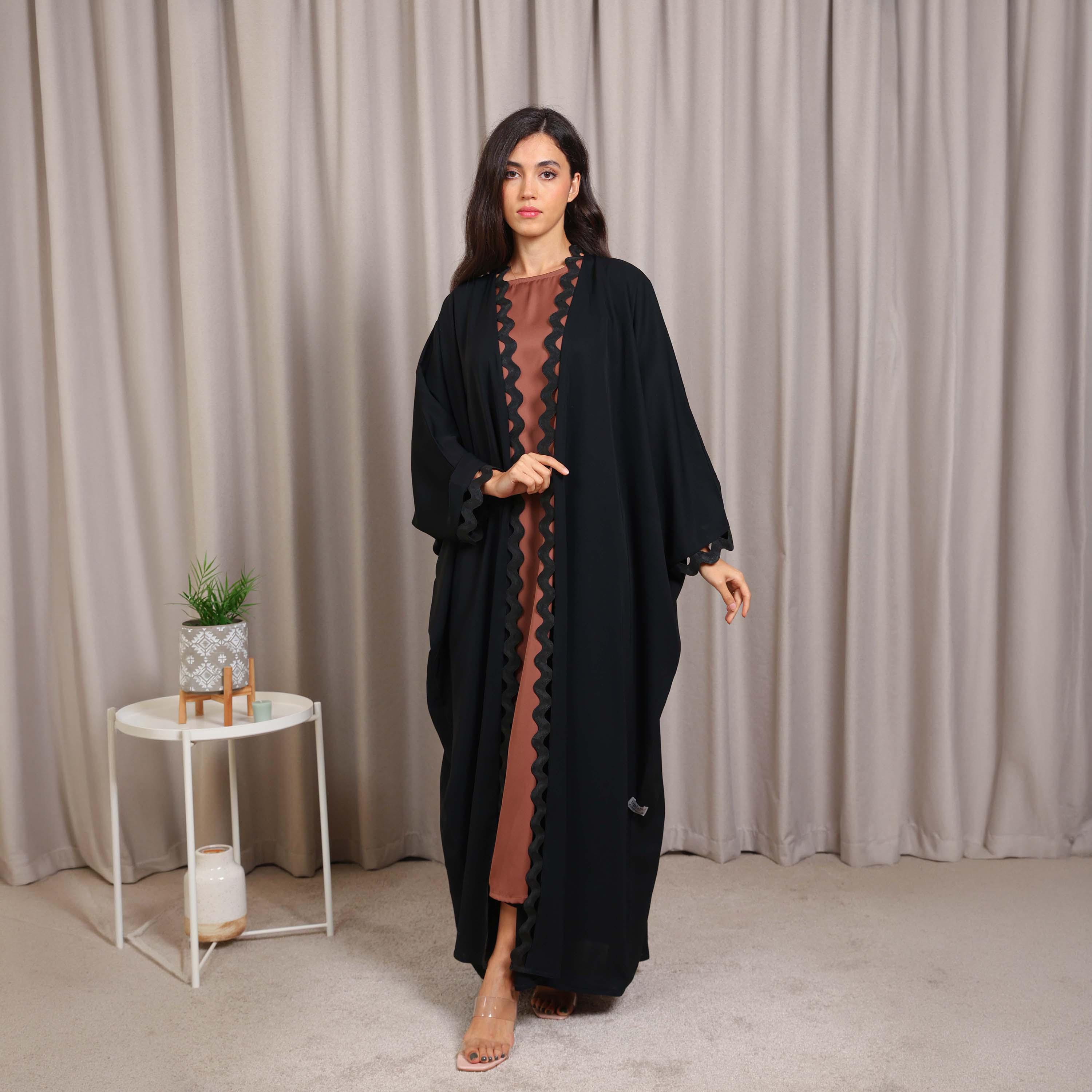 Nikias Black Butterfly Sleeves Nida Women's Bahraini Cut Abaya-women-arabicclothing-abayas-image-1