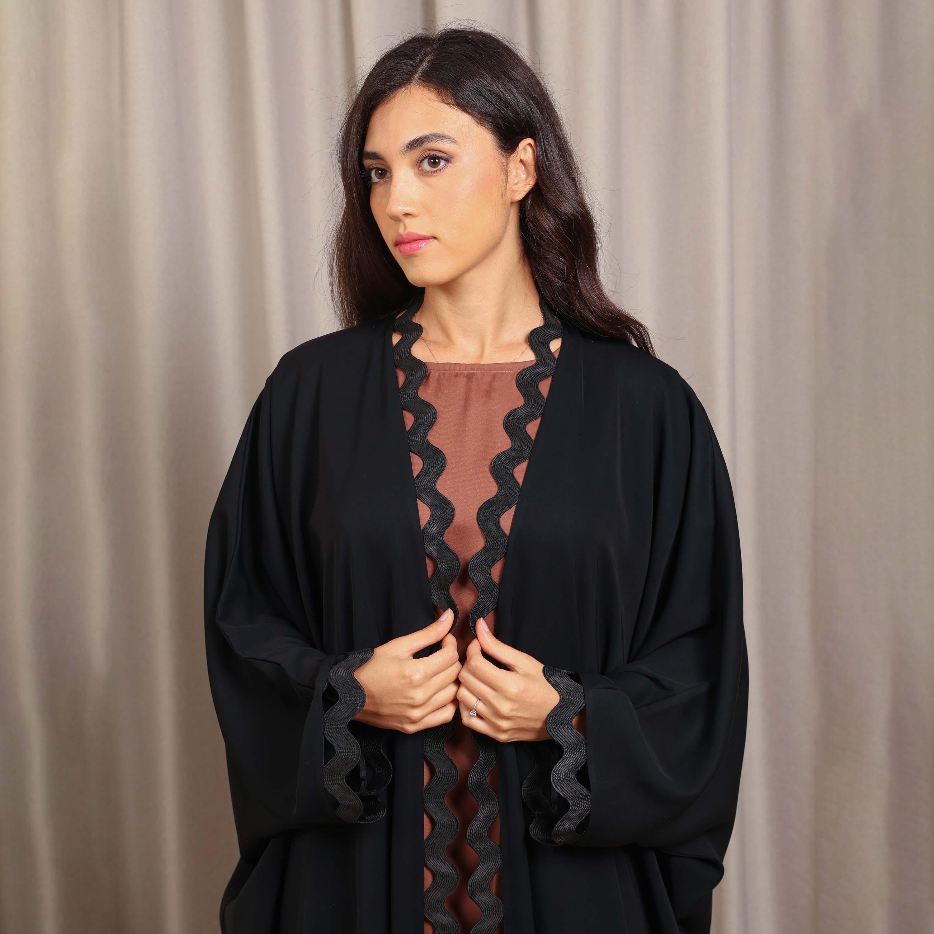 Nikias Black Butterfly Sleeves Nida Women's Bahraini Cut Abaya-women-arabicclothing-abayas-image-2