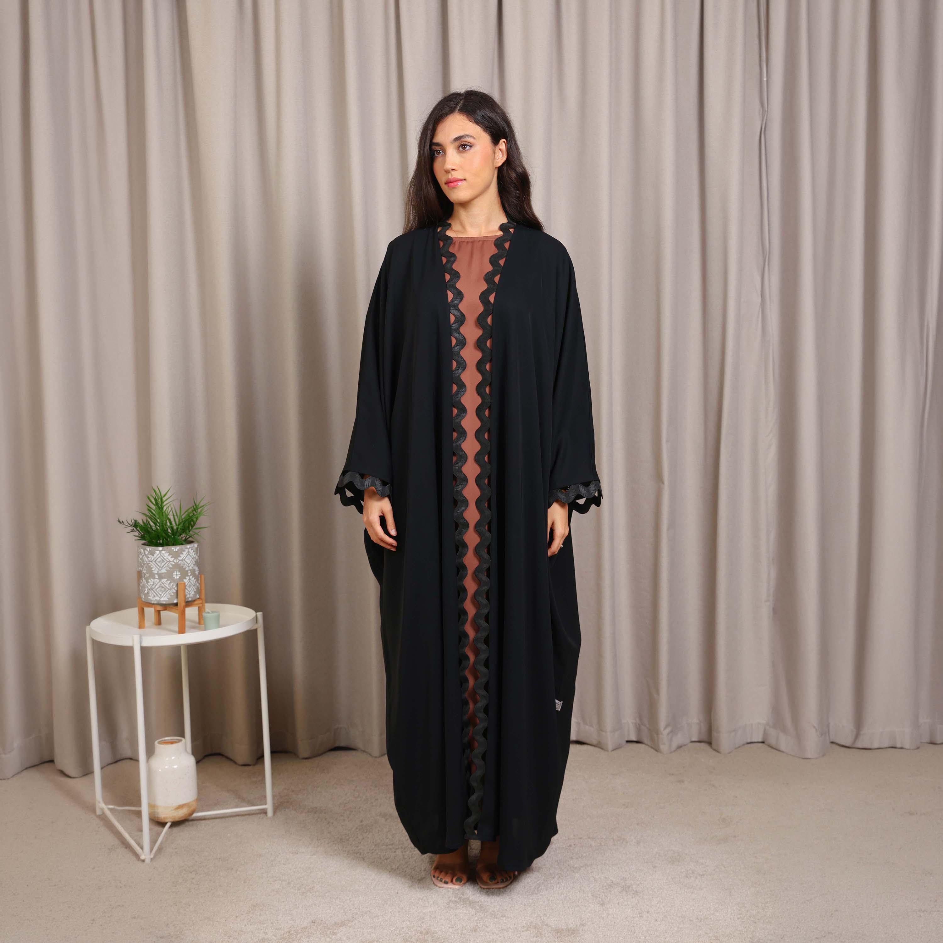 Nikias Black Butterfly Sleeves Nida Women's Bahraini Cut Abaya-women-arabicclothing-abayas-image-3