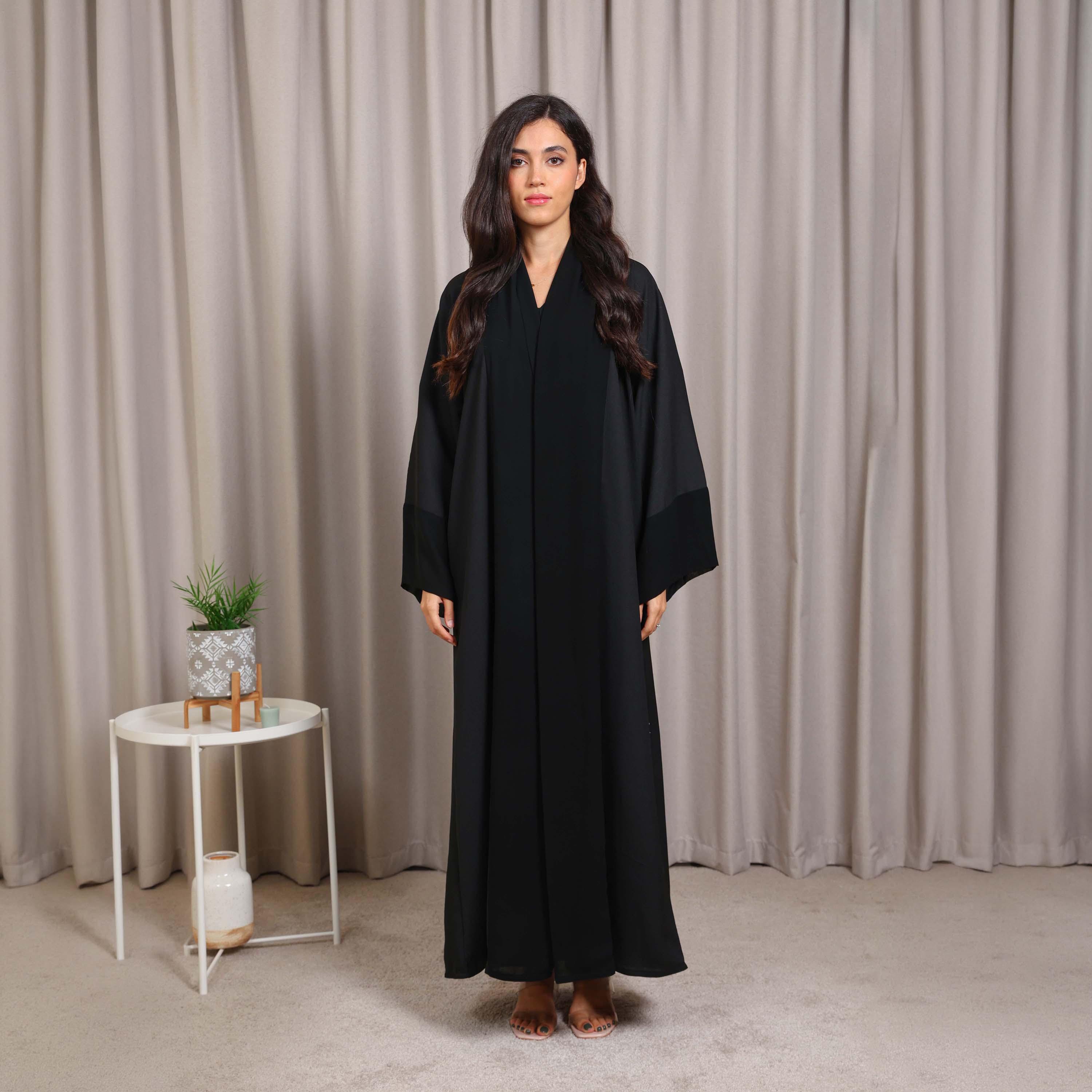 Nikias Black Wide Sleeves Nida Women's Abaya-women-arabicclothing-abayas-image-1