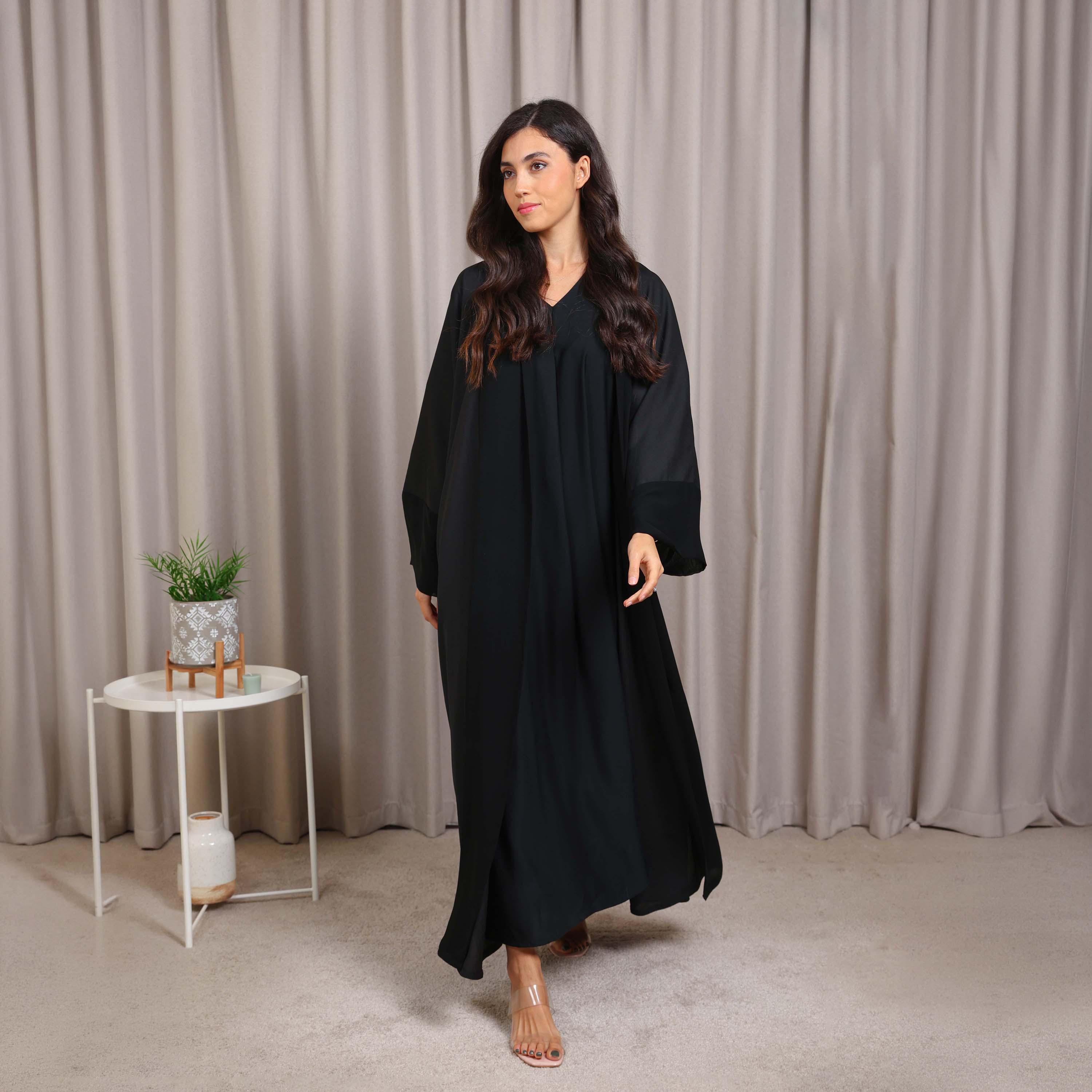 Nikias Black Wide Sleeves Nida Women's Abaya-women-arabicclothing-abayas-image-2