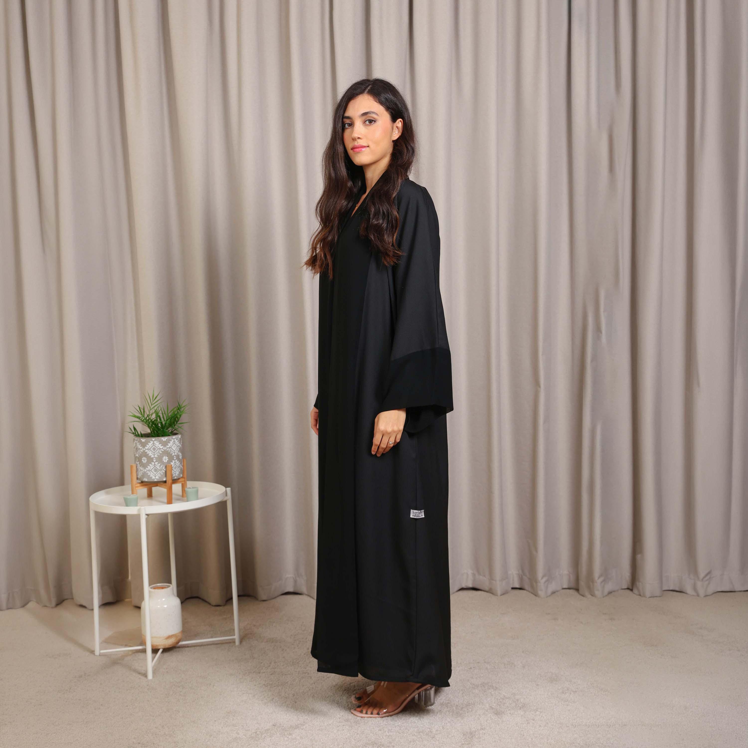 Nikias Black Wide Sleeves Nida Women's Abaya-women-arabicclothing-abayas-image-3