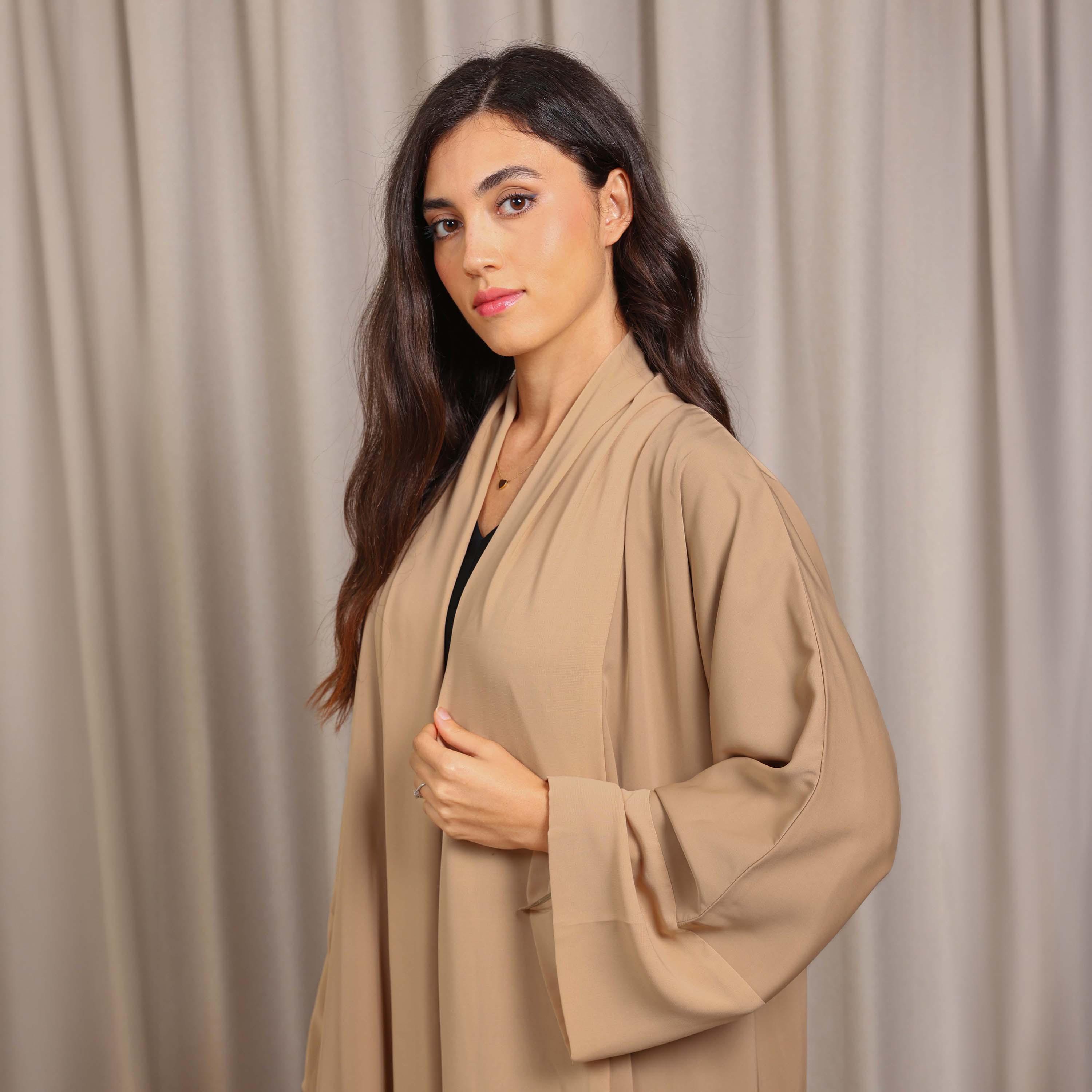Nikias Beige Wide Sleeves Nida Women's Abaya-women-arabicclothing-abayas-image-2
