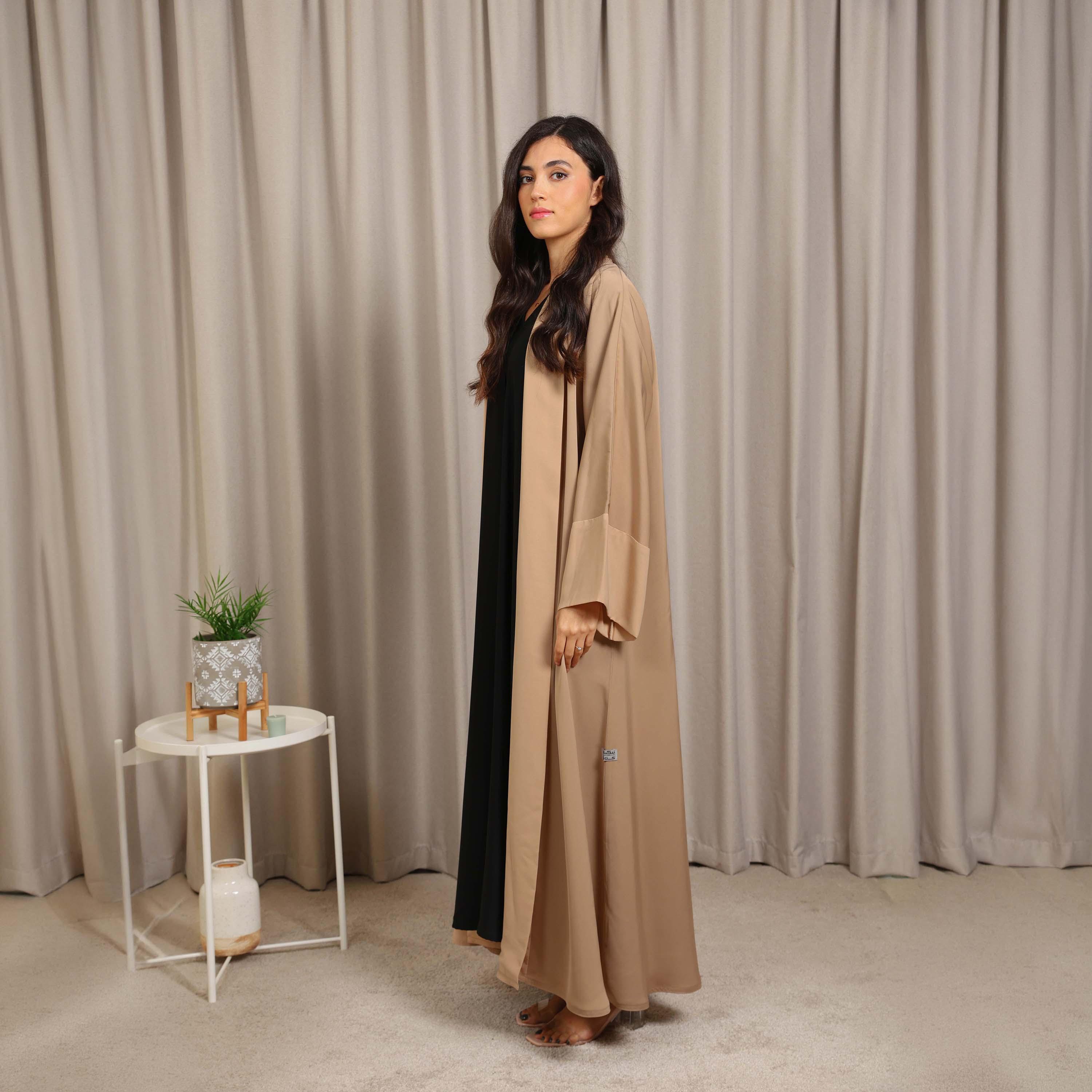 Nikias Beige Wide Sleeves Nida Women's Abaya-women-arabicclothing-abayas-image-3