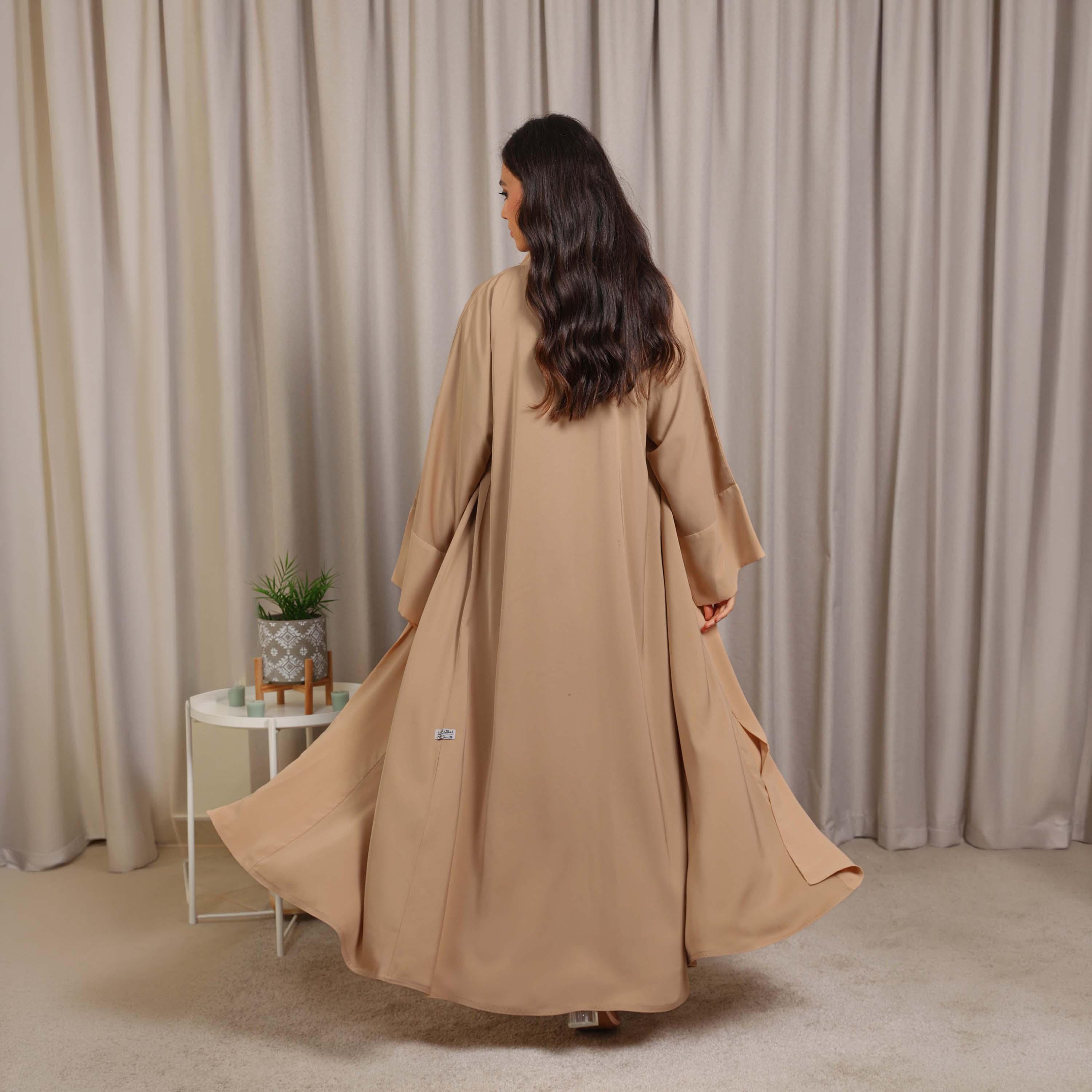 Nikias Beige Wide Sleeves Nida Women's Abaya-women-arabicclothing-abayas-image-4