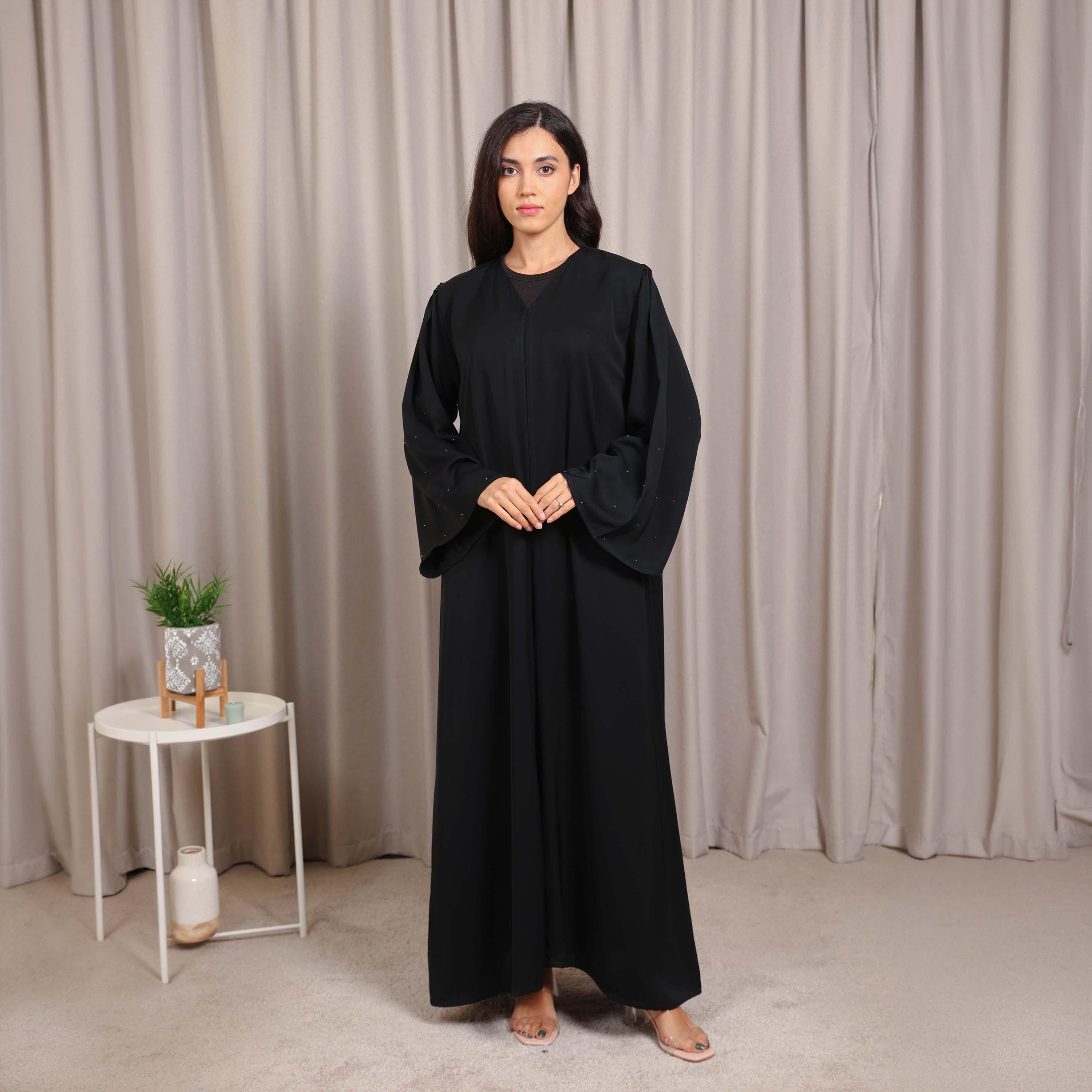 Nikias Black Wide Sleeves Nida Women's Abaya-women-arabicclothing-abayas-image-1