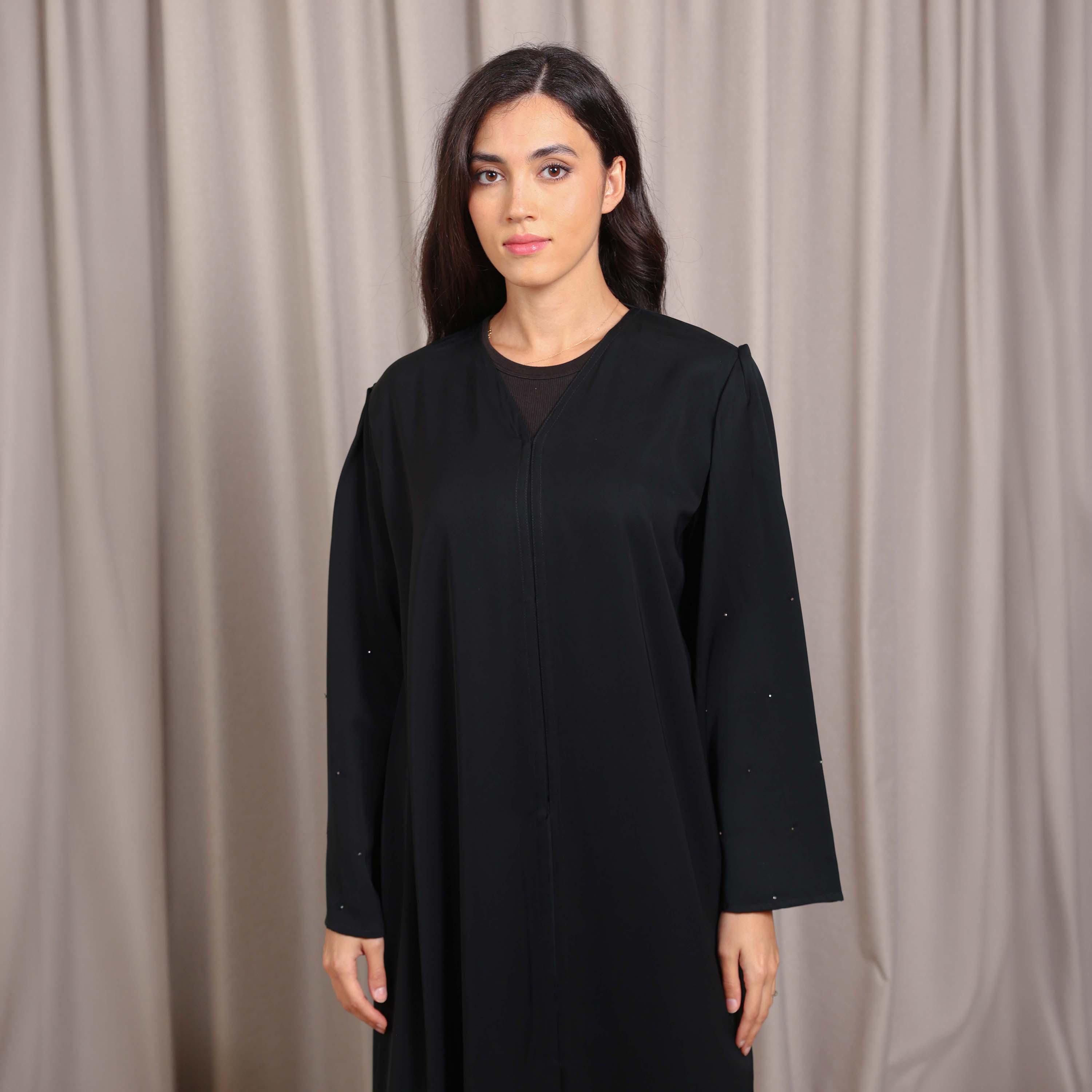 Nikias Black Wide Sleeves Nida Women's Abaya-women-arabicclothing-abayas-image-2
