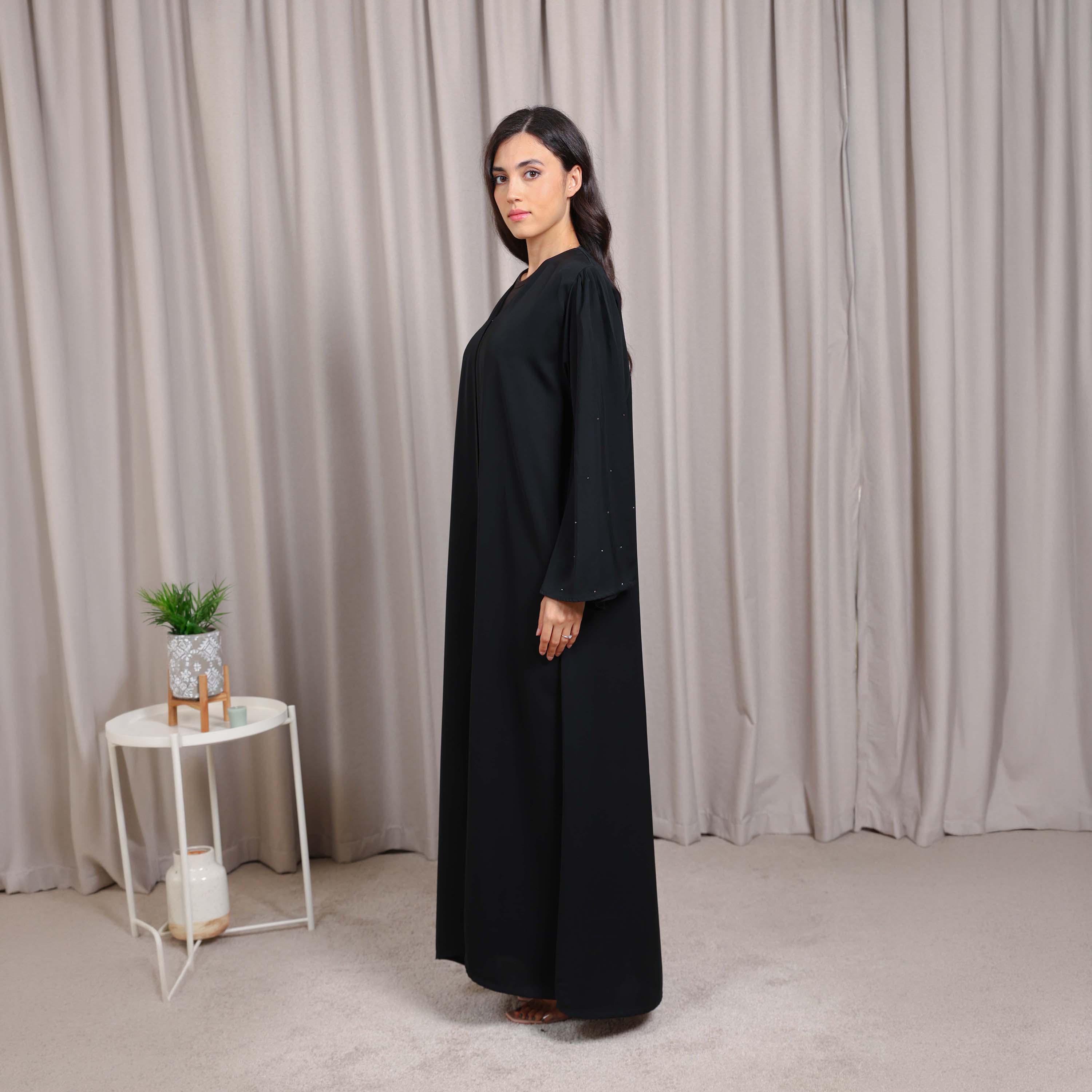 Nikias Black Wide Sleeves Nida Women's Abaya-women-arabicclothing-abayas-image-4