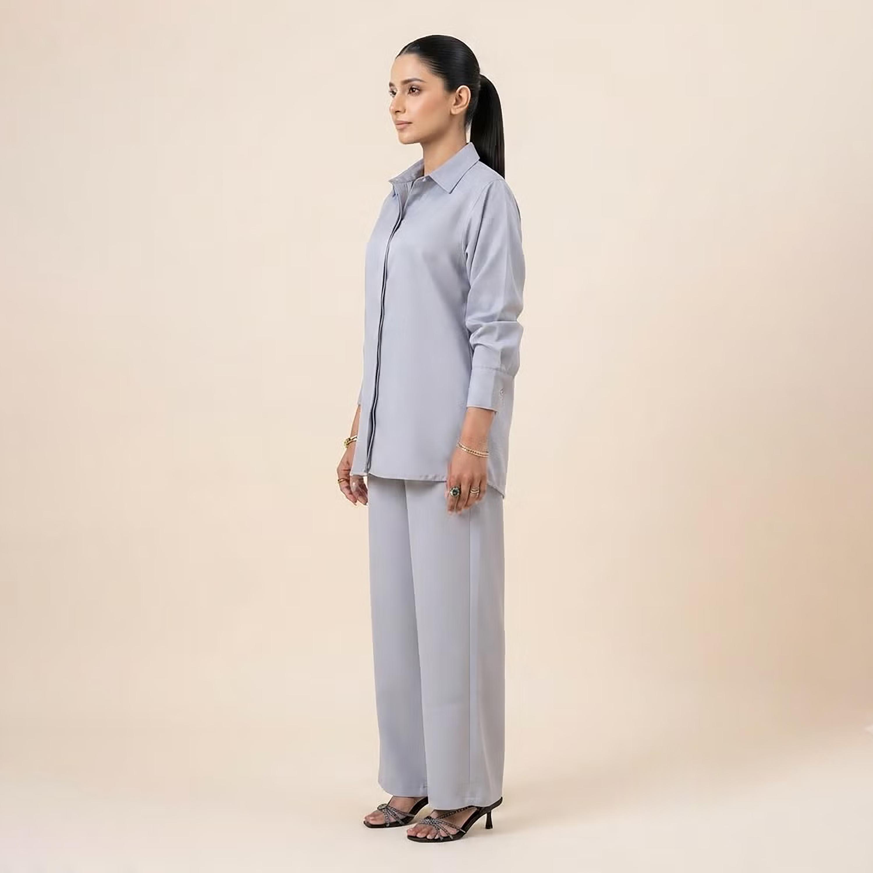 Nikias Light Blue Long Sleeves Collared Women's Shirt & Trousers Set-women-clothing-coordsets-image-4