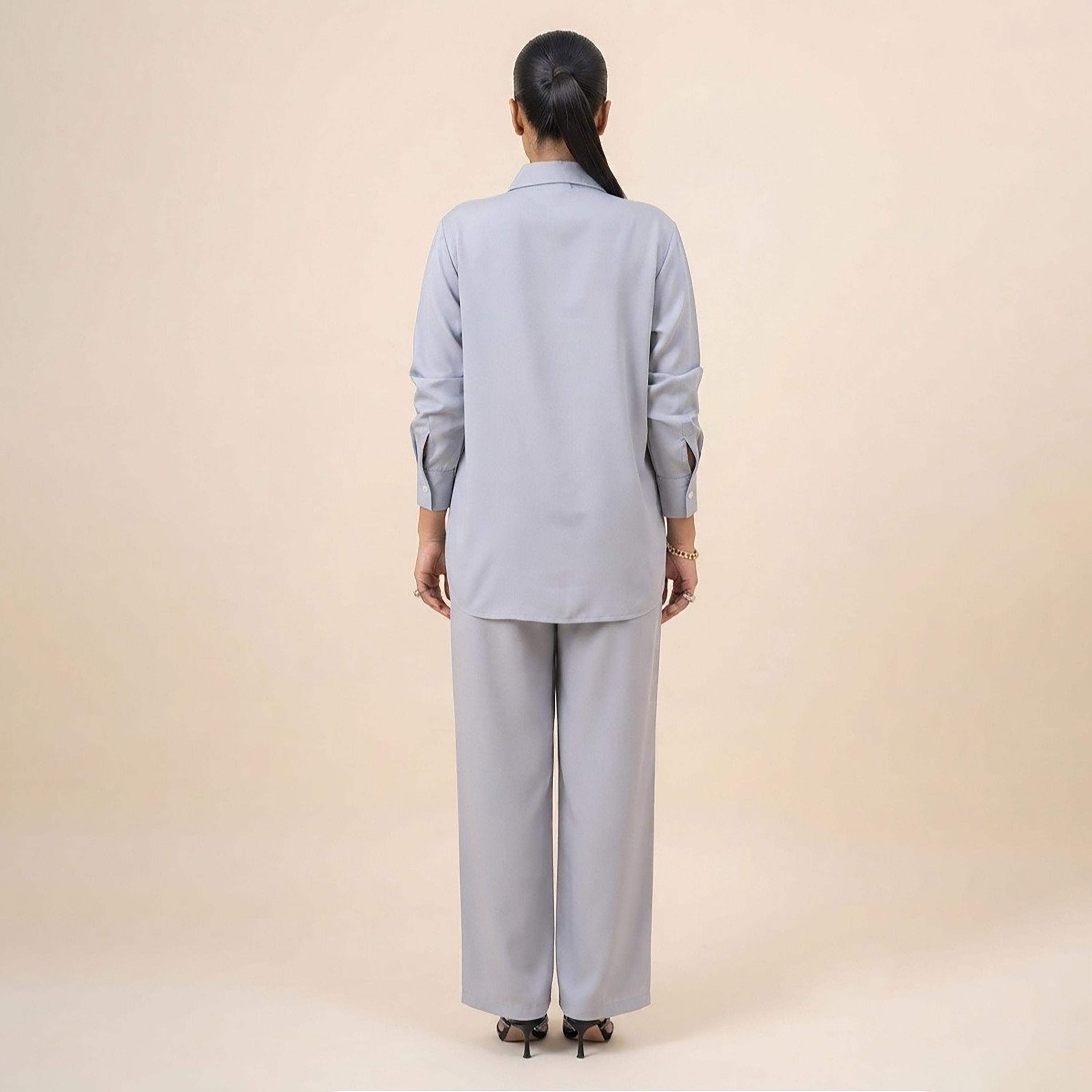 Nikias Light Blue Long Sleeves Collared Women's Shirt & Trousers Set-women-clothing-coordsets-image-5