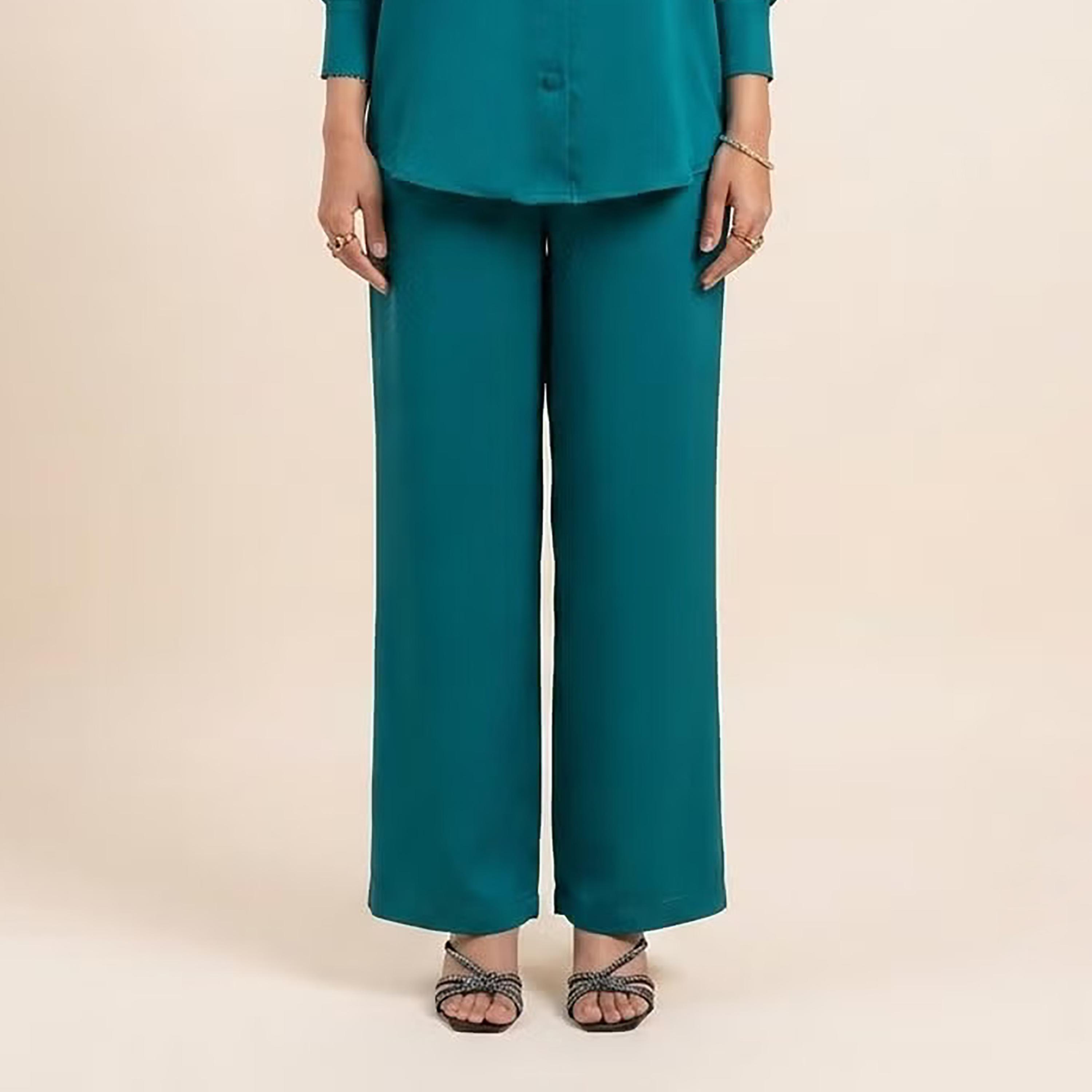 طقم قميص وبنطال حريمي بأكمام طويلة وياقة باللون التيل الداكن من نيكياس-women-clothing-coordsets-image-3