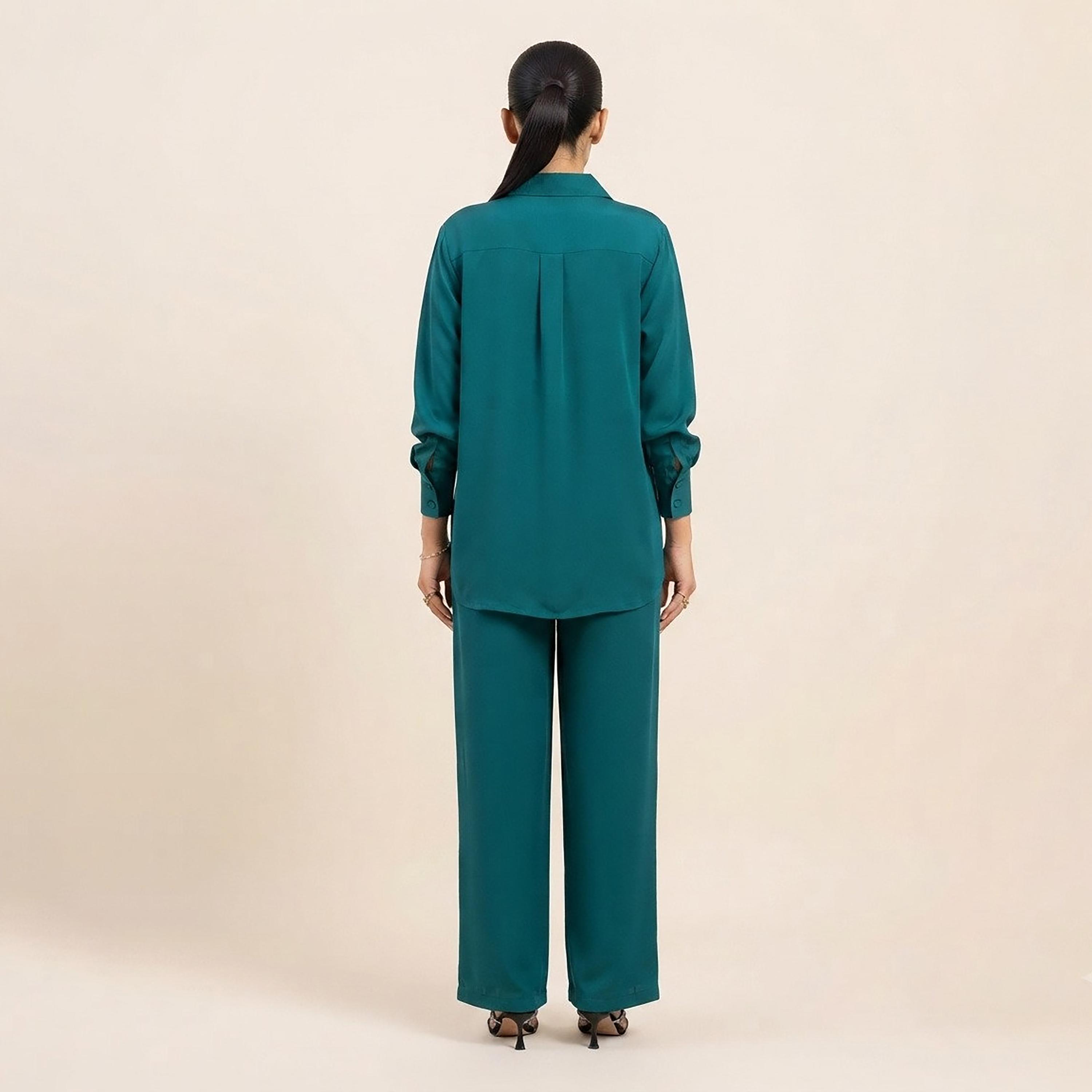 طقم قميص وبنطال حريمي بأكمام طويلة وياقة باللون التيل الداكن من نيكياس-women-clothing-coordsets-image-5