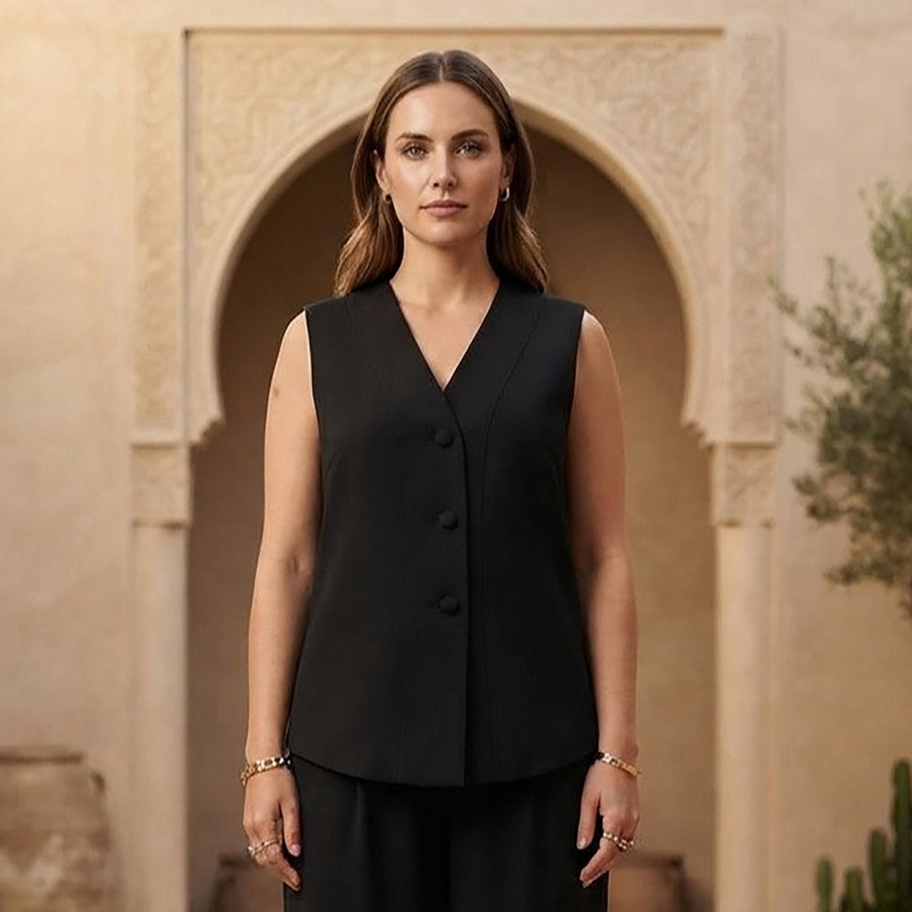 طقم فيست بدون أكمام وبنطال حريمي باللون الأسود من نيكياس-women-clothing-coordsets-image-2