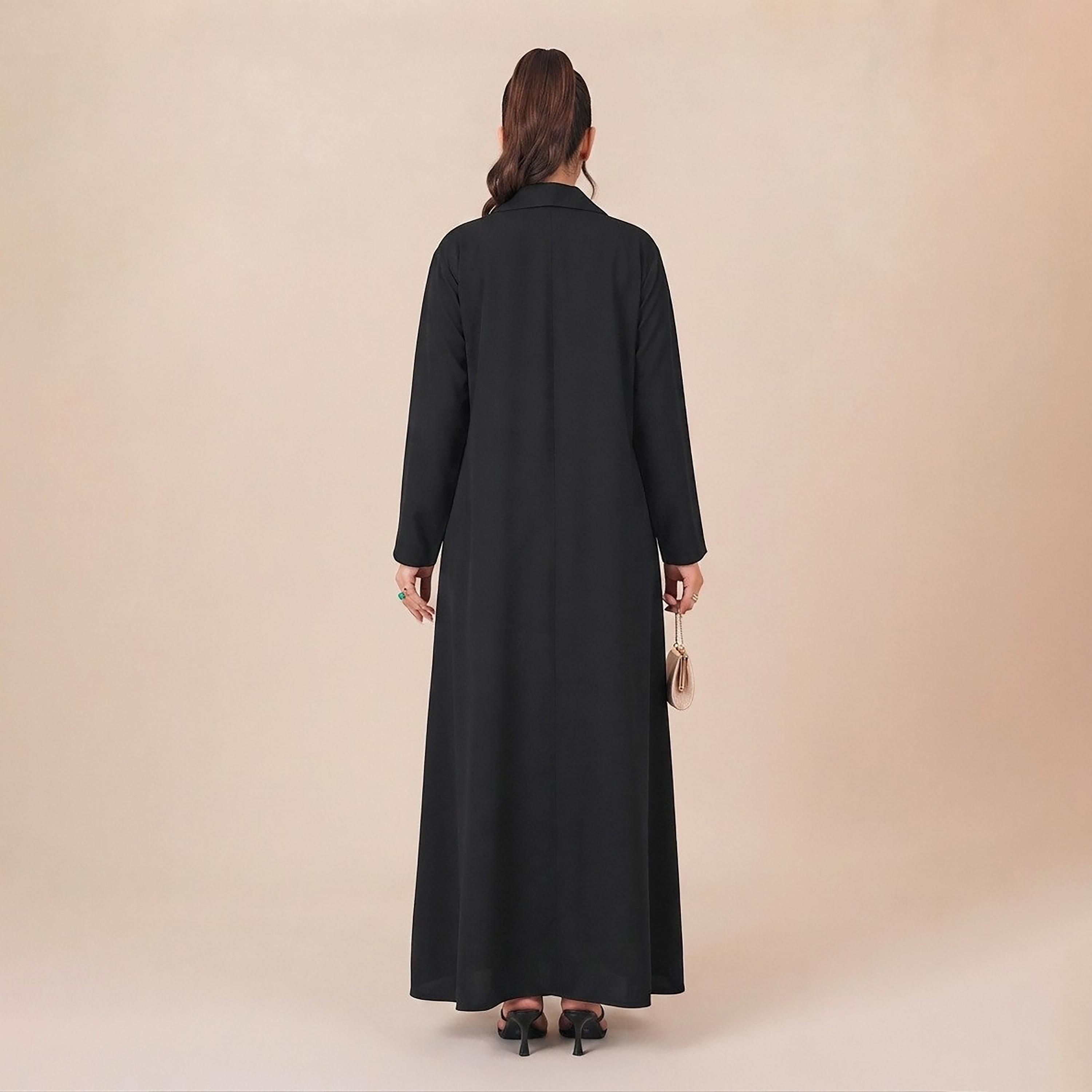 Nikias Black Lapel Collared Women's Abaya-women-arabicclothing-abayas-image-3