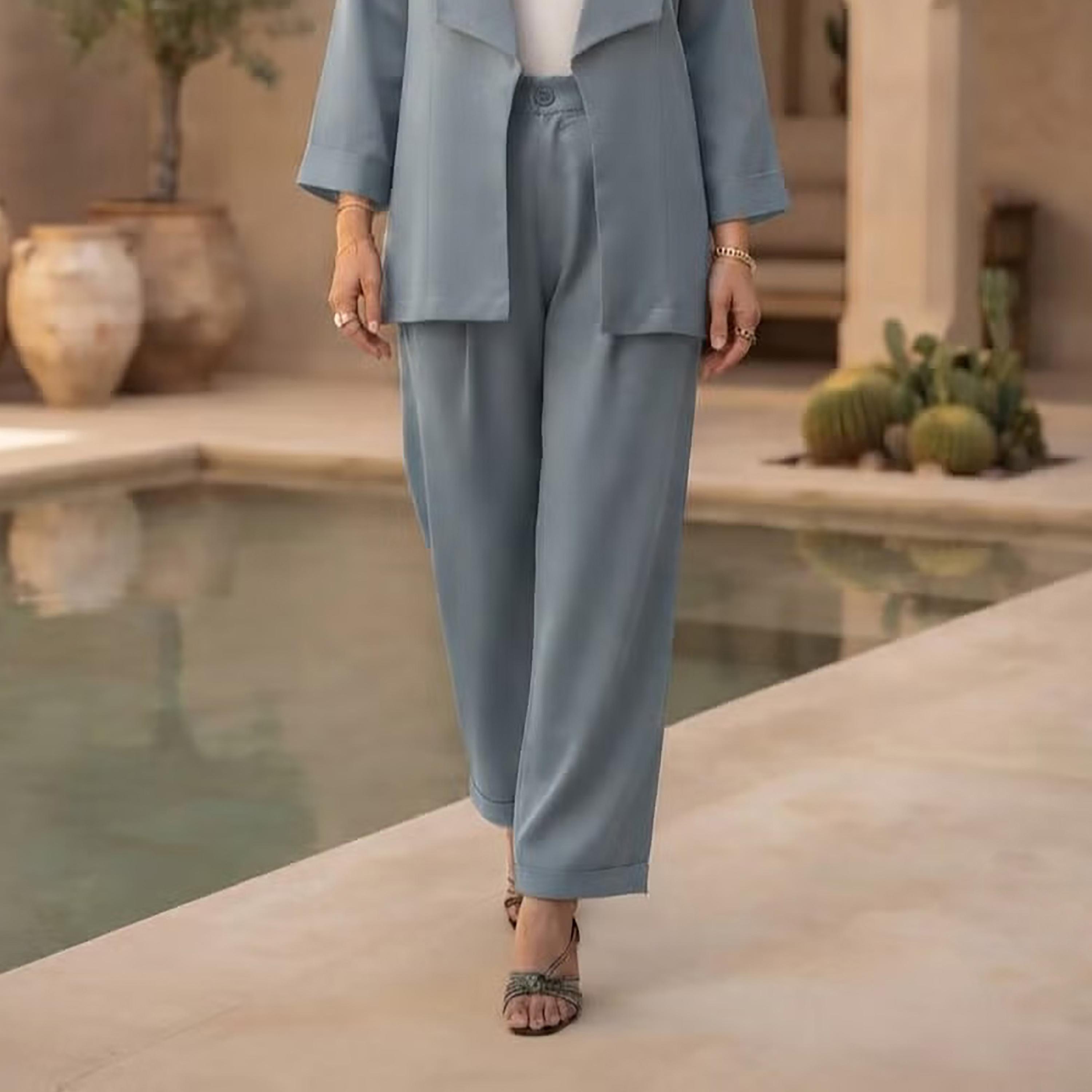 طقم جاكيت وبنطال حريمي بأكمام طويلة وياقة مطوية باللون الأزرق المغبر من نيكياس-women-clothing-coordsets-image-3