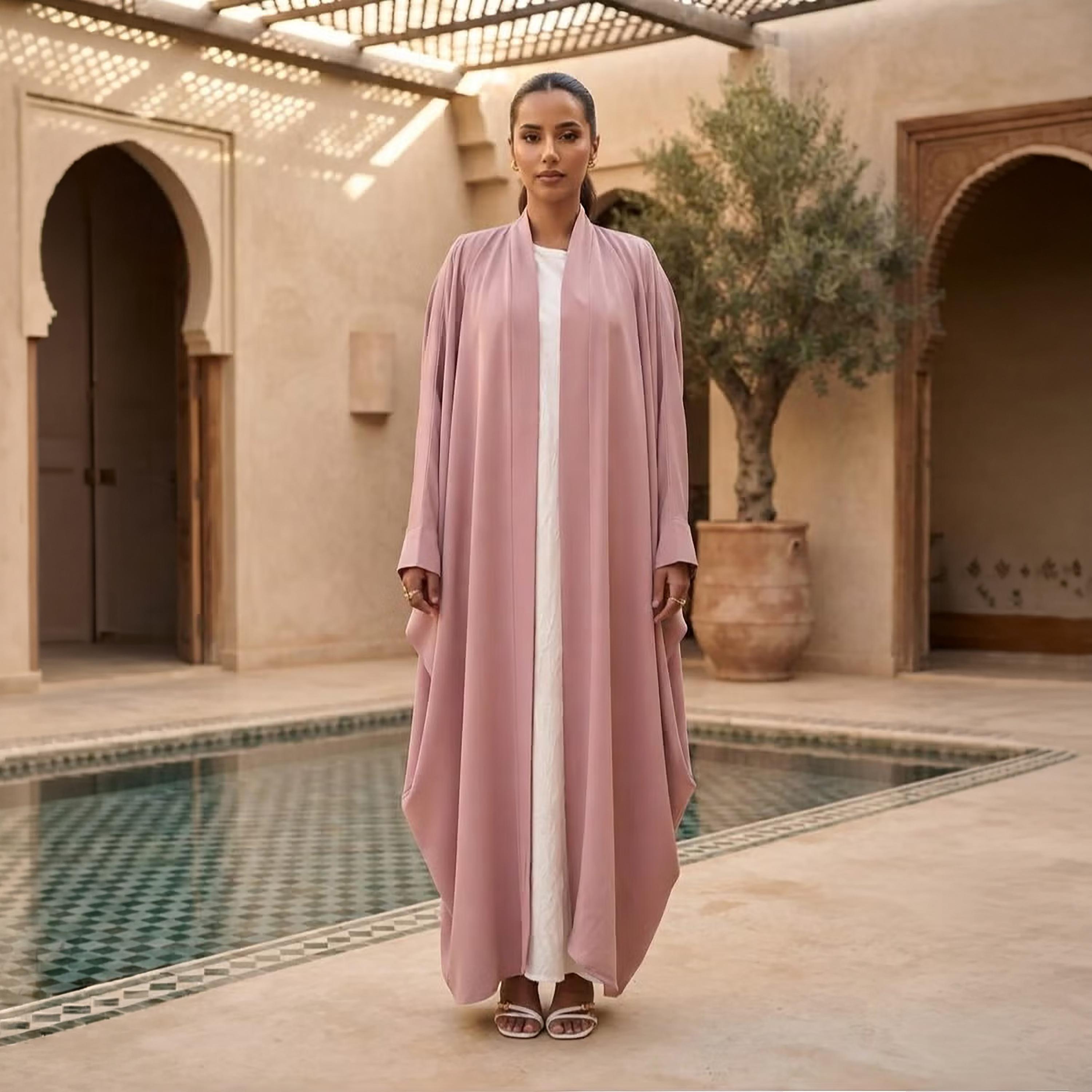 عباية حريمي نيدا بأكمام خفاش باللون الوردي المغبر من نيكياس-women-arabicclothing-abayas-image-1