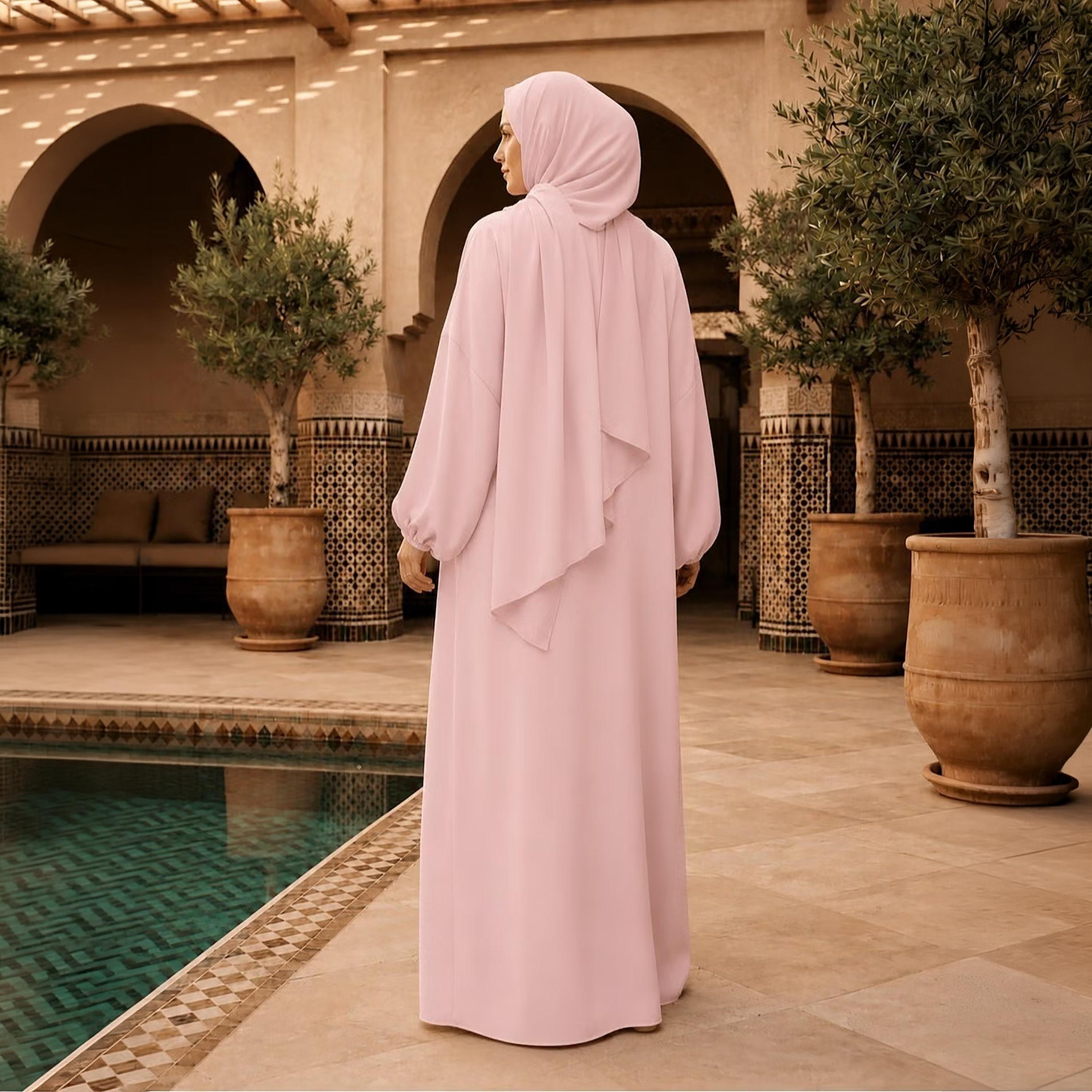 Nikias Dusty Pink Balloon Sleeves Nida Women's Abaya with Hijab-women-arabicclothing-abayas-image-3