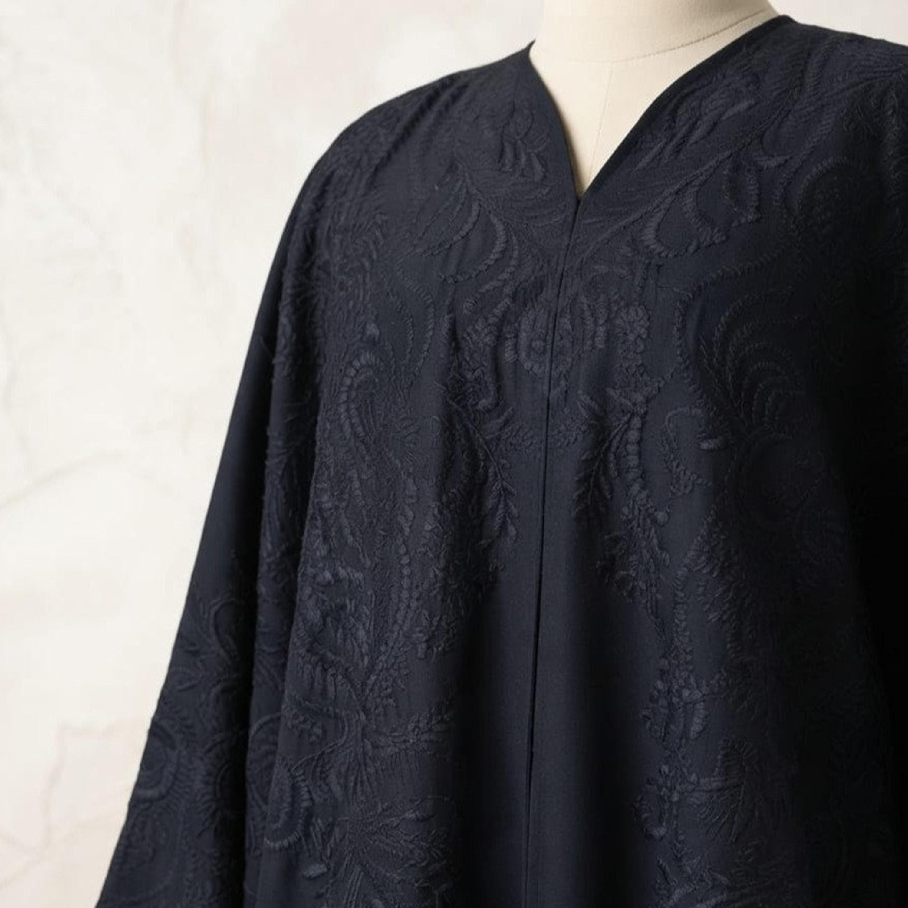 Nikias Black Vine Embroidered Batwing Sleeves Women's Abaya-women-arabicclothing-abayas-image-2