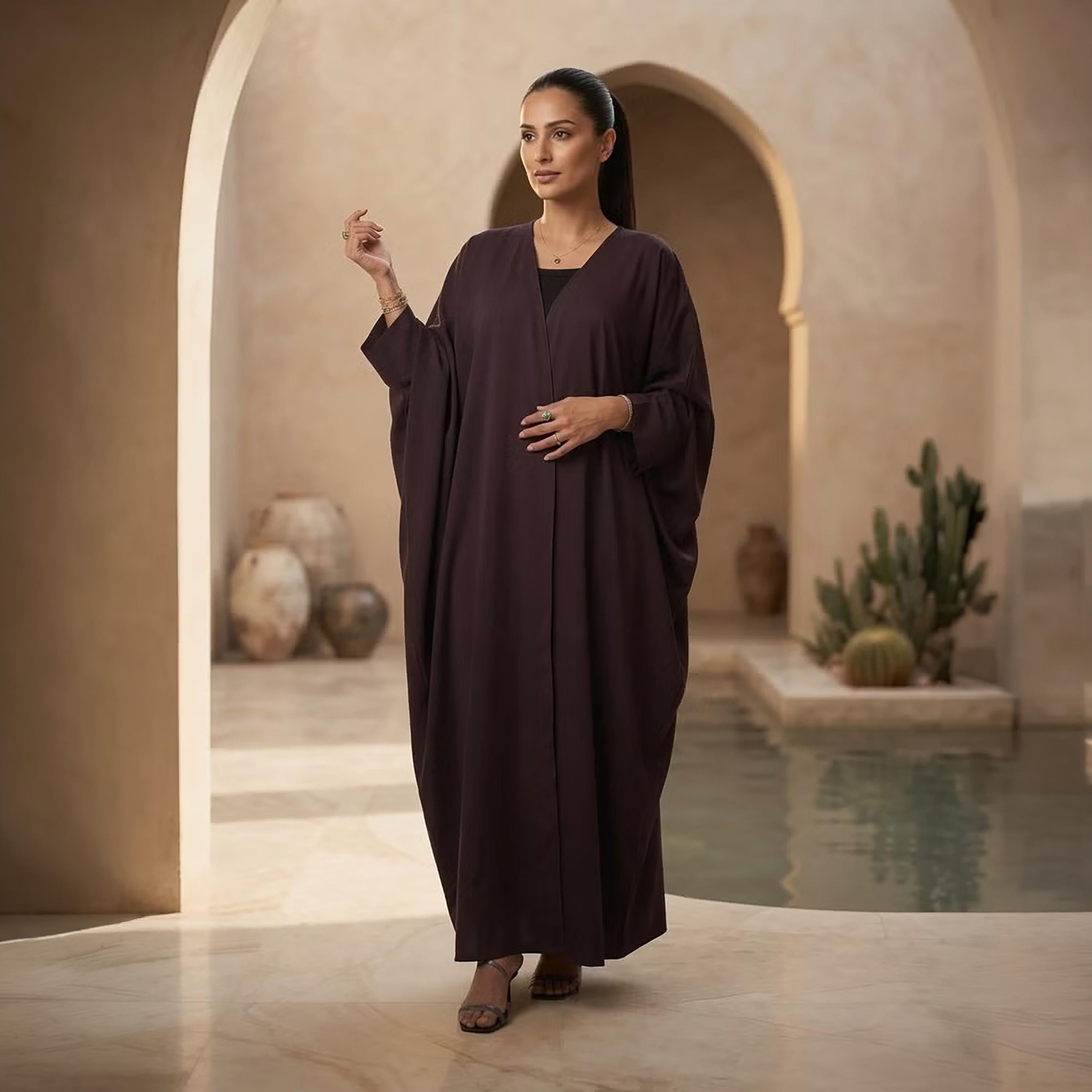 عباية حريمي بأكمام خفاش باللون العنابي (البيج) من نيكياس-women-arabicclothing-abayas-image-1