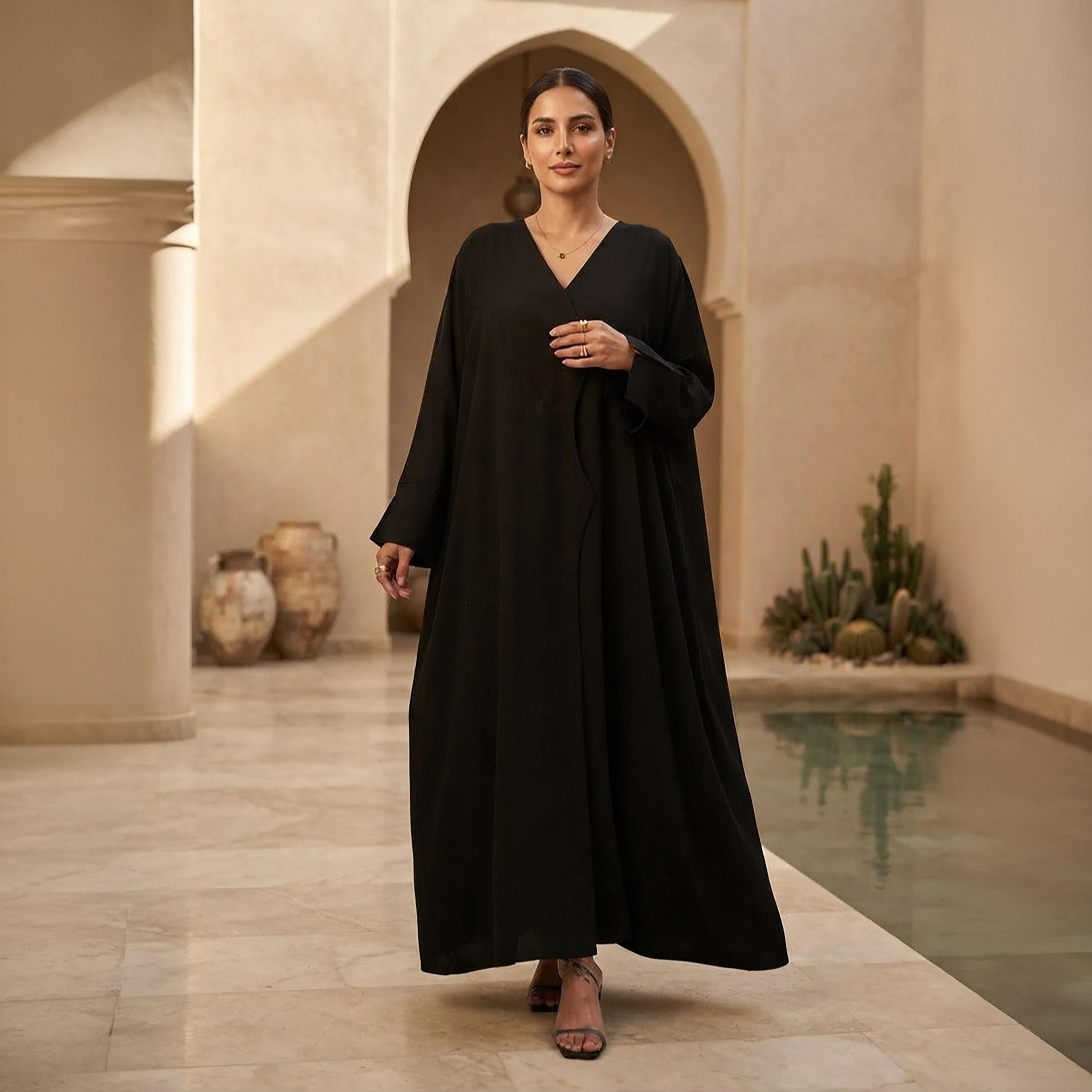 Nikias Black Crepe Women's Abaya-women-arabicclothing-abayas-image-1