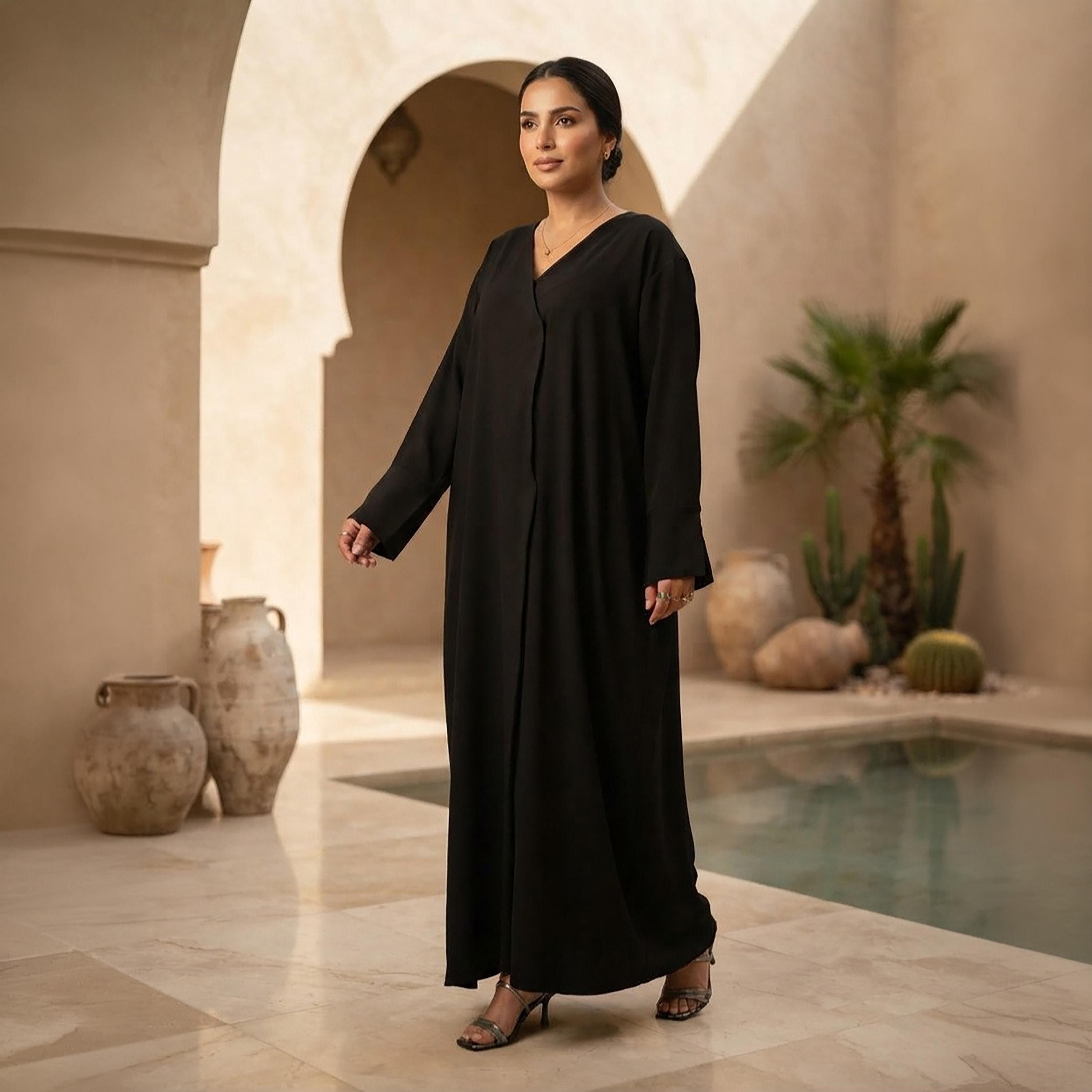 Nikias Black Crepe Women's Abaya-women-arabicclothing-abayas-image-2