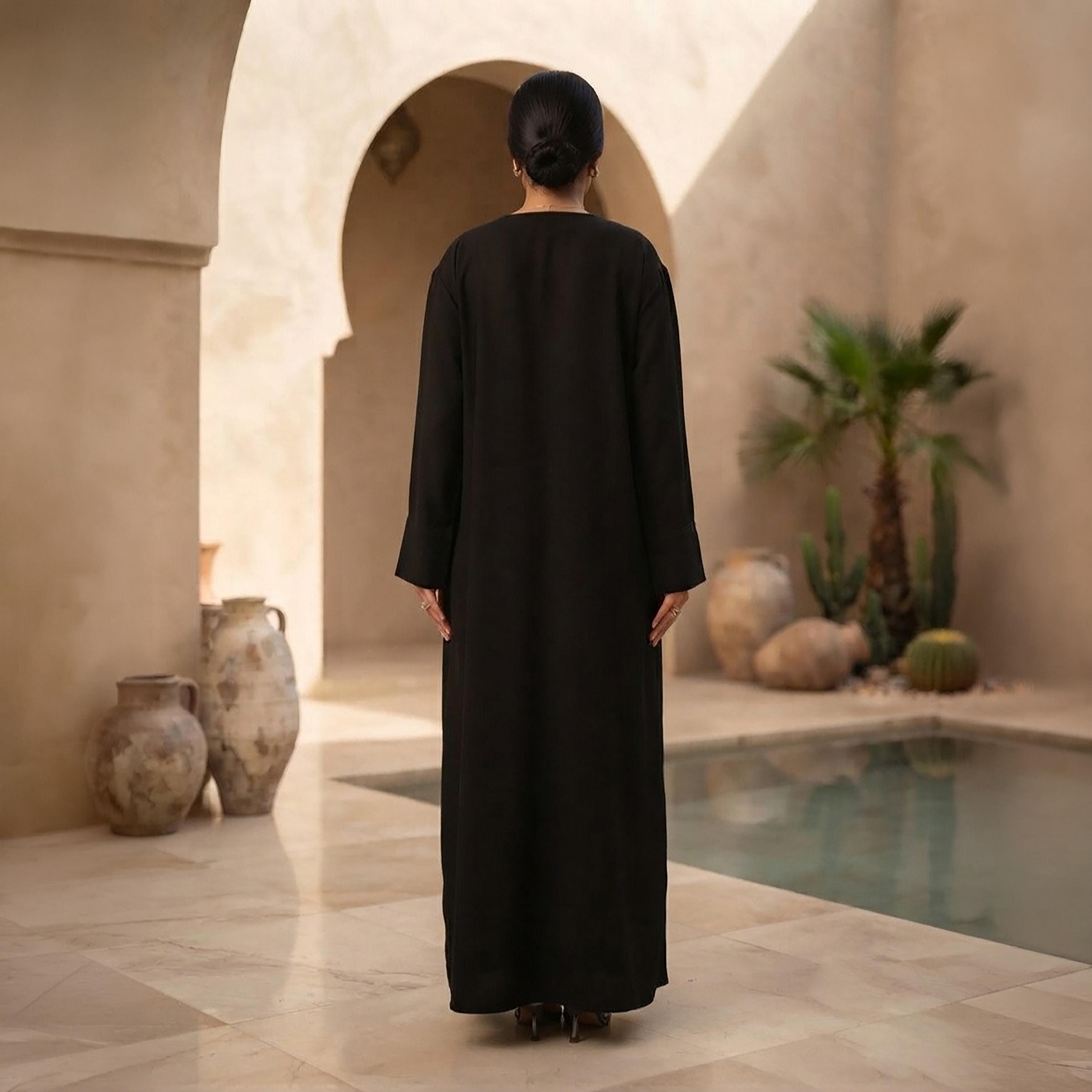 Nikias Black Crepe Women's Abaya-women-arabicclothing-abayas-image-3
