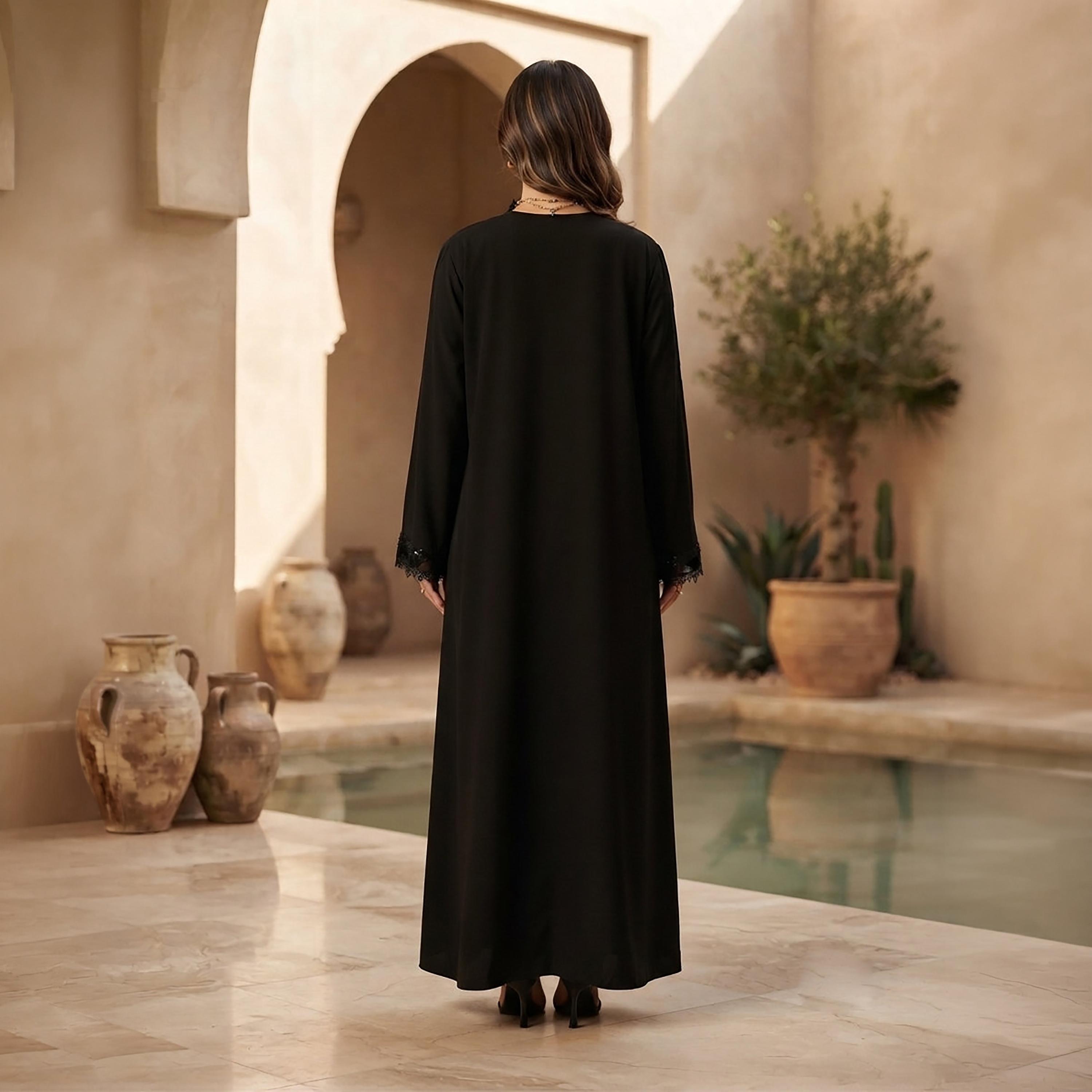 Nikias Black Sequin Lace Trim Nida Women's Abaya-women-arabicclothing-abayas-image-3