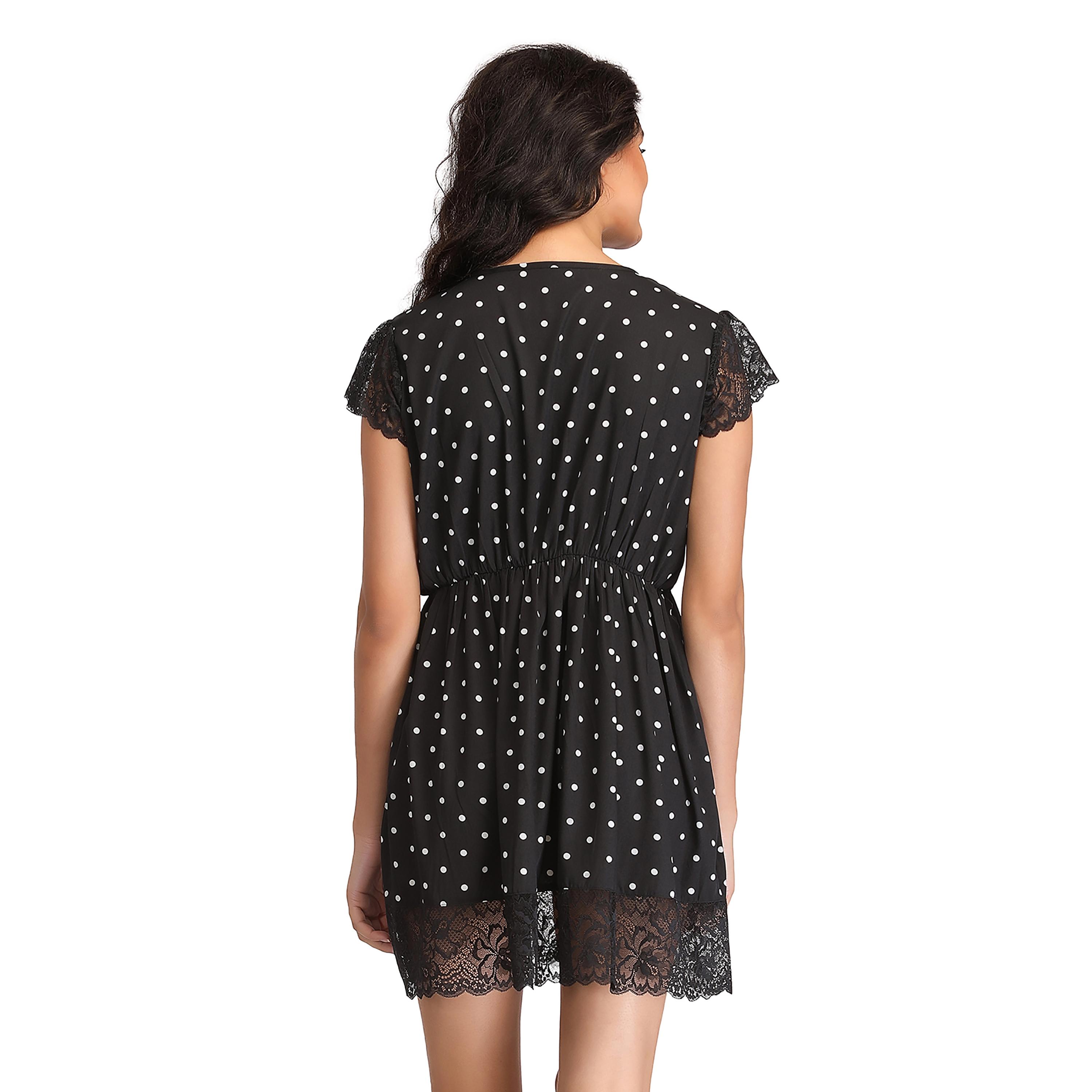 Clovia Polka Dot Round Neck Night Dress with Lace Hem-women-clothing-nightwear-nighties-image-4