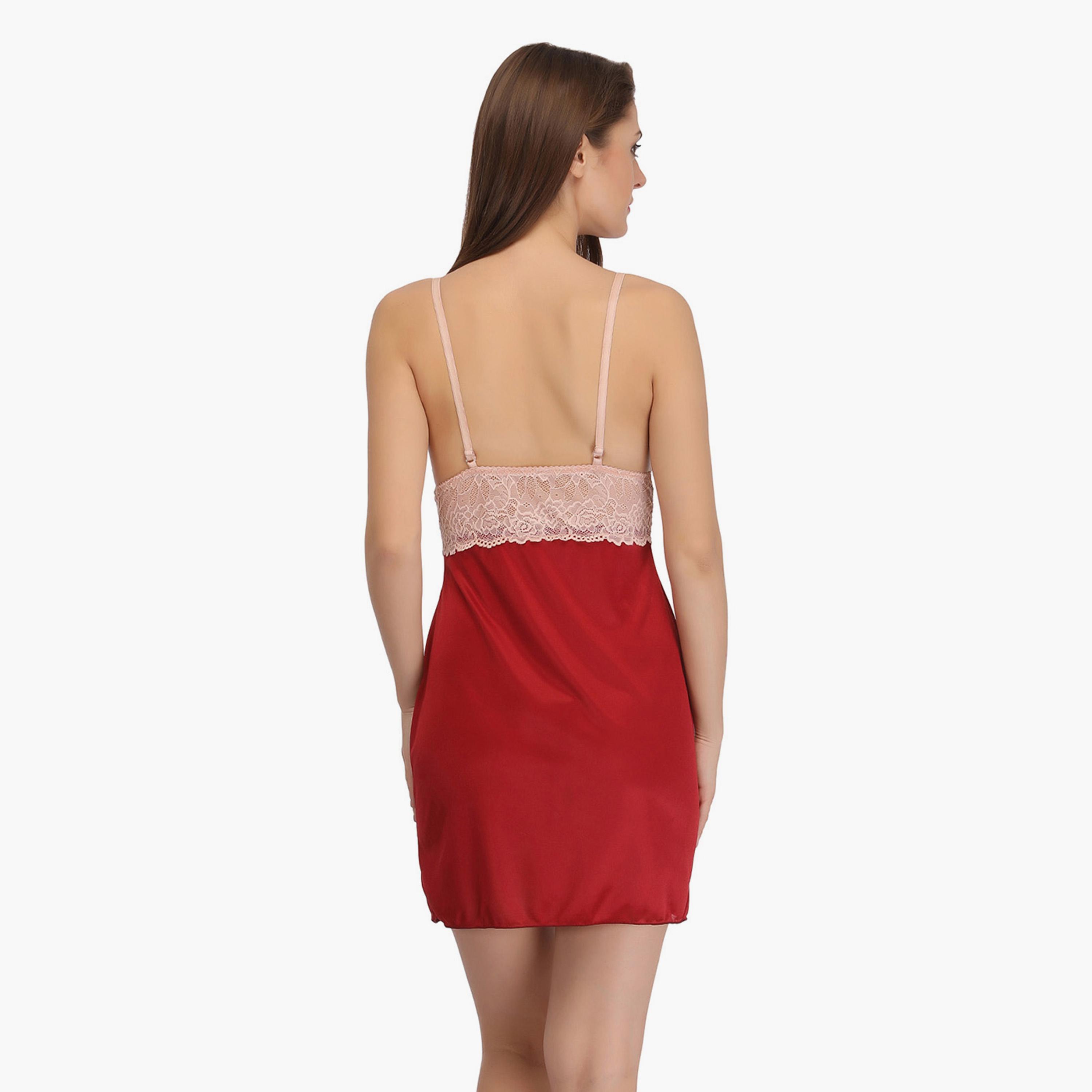 Clovia Lace Shoulder Strap Night Dress with Robe-women-clothing-nightwear-nighties-image-5
