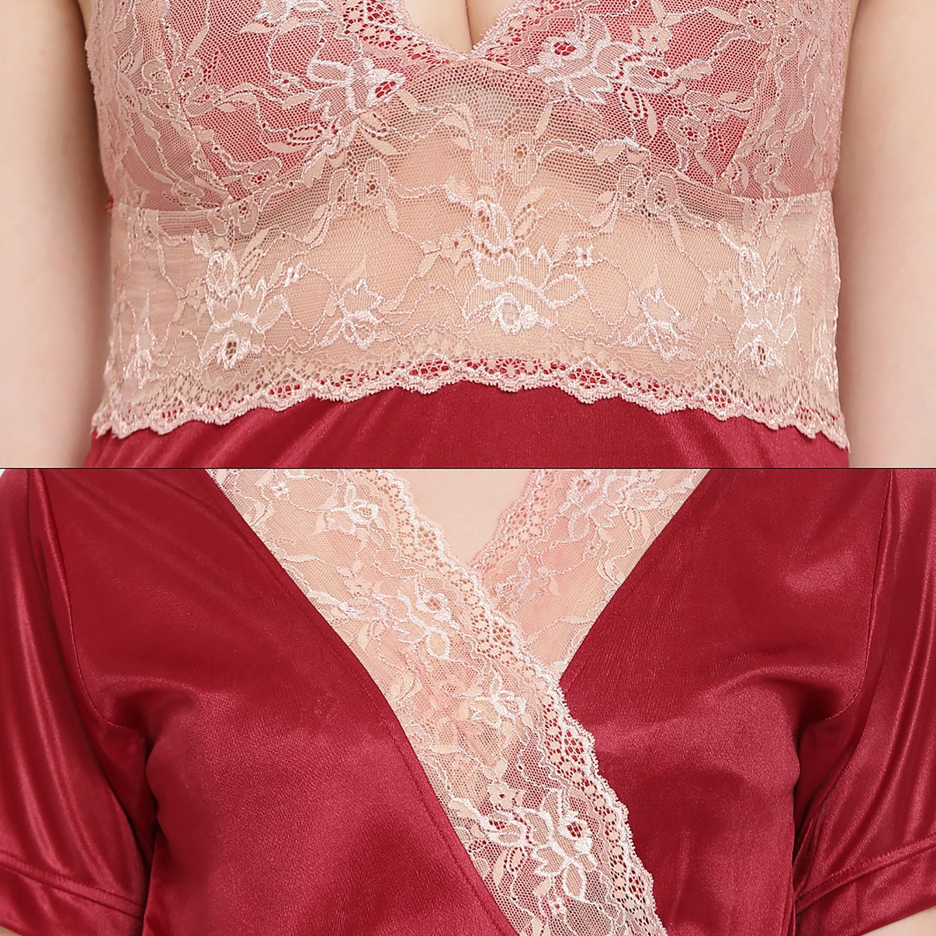 Clovia Lace Shoulder Strap Night Dress with Robe-women-clothing-nightwear-nighties-image-4