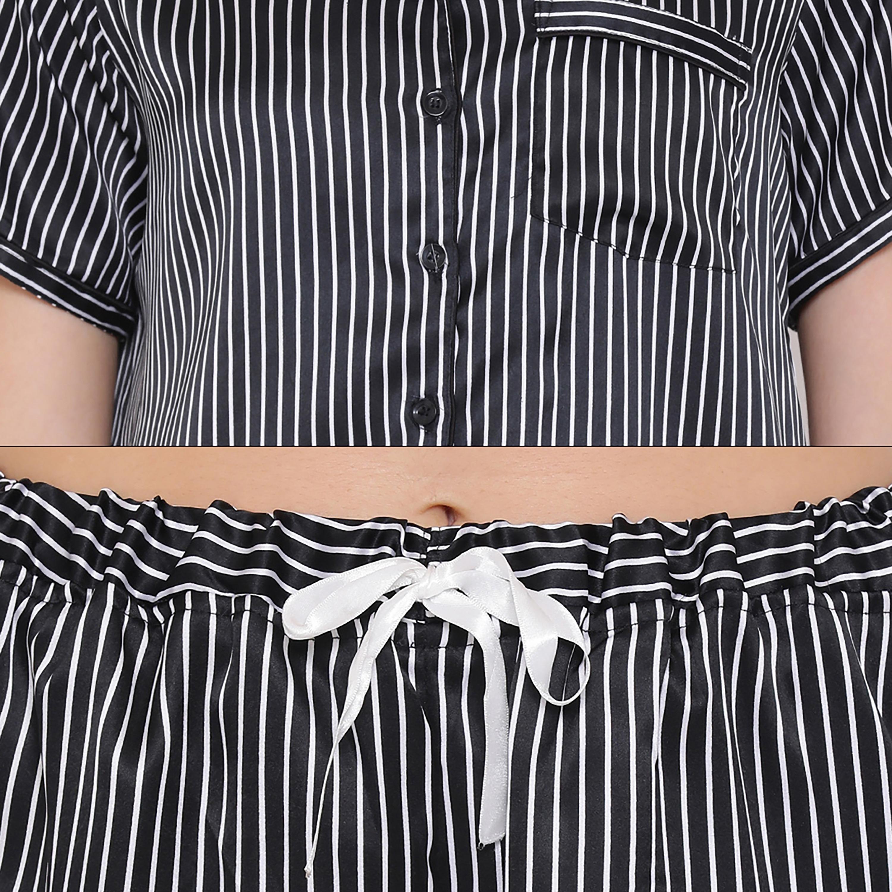Clovia Set of Stripes Collared Shirt with Shorts-women-clothing-nightwear-pyjamas-longsets-image-4