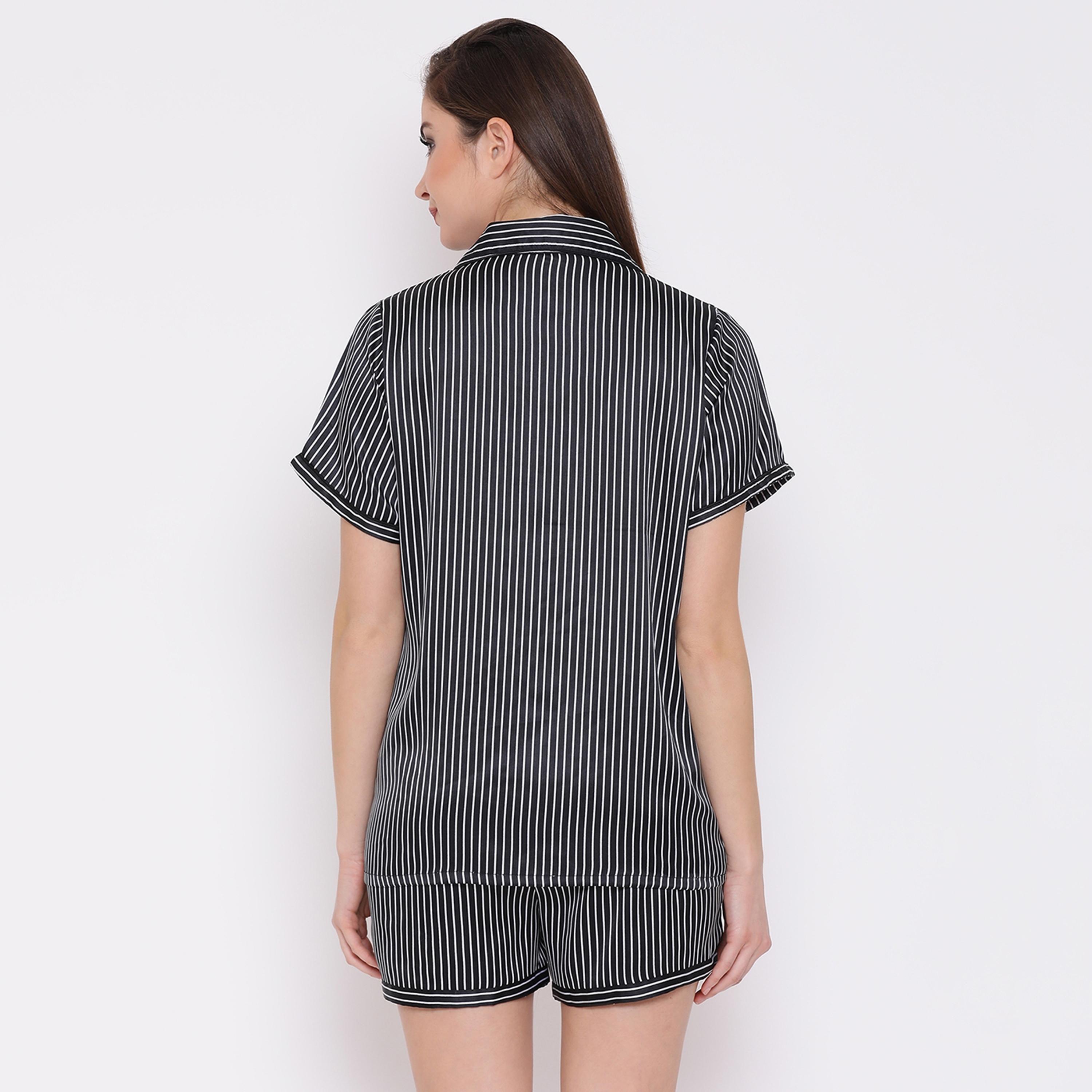 Clovia Set of Stripes Collared Shirt with Shorts-women-clothing-nightwear-pyjamas-longsets-image-5
